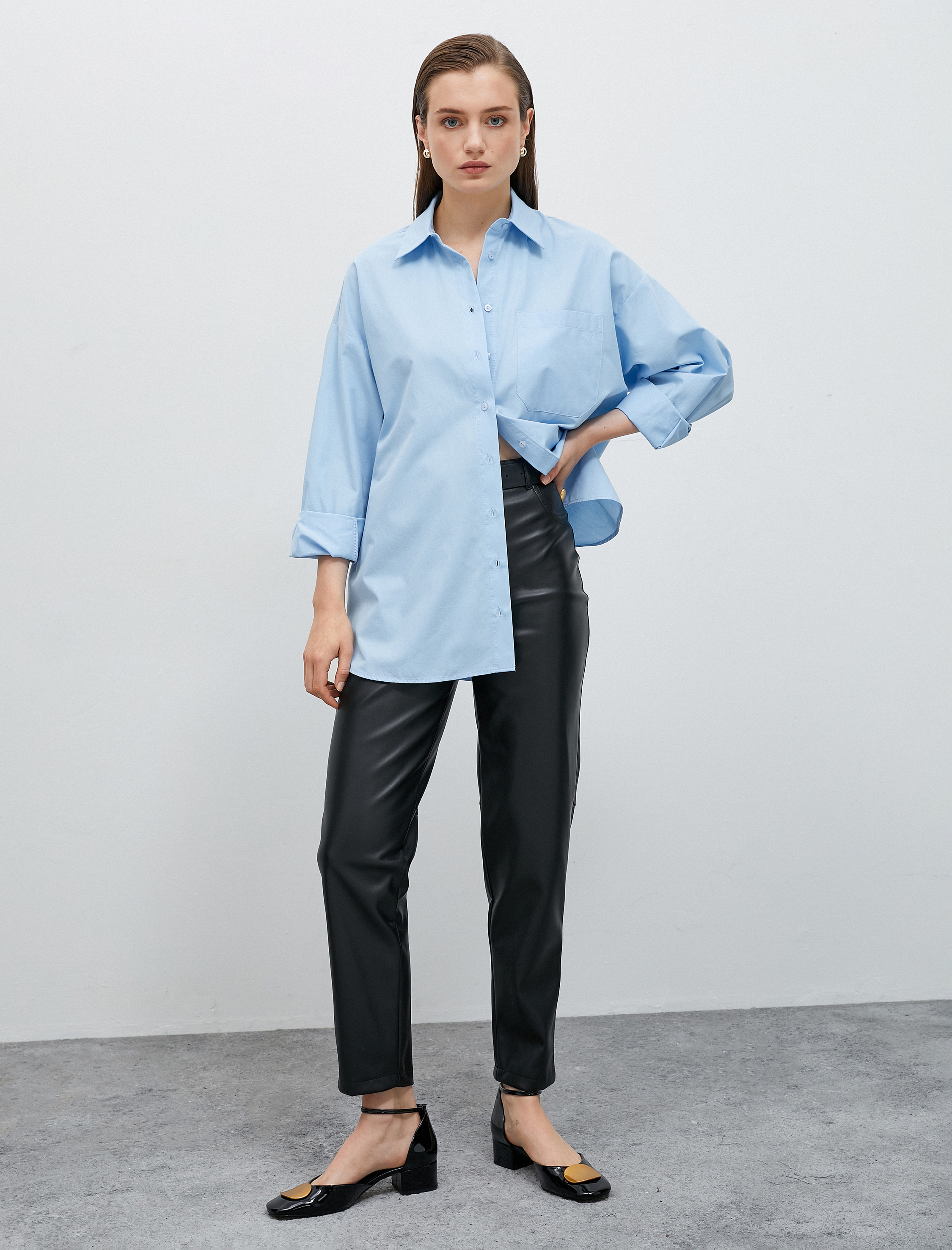   Pamuklu Oversize Gömlek Cep Detaylı