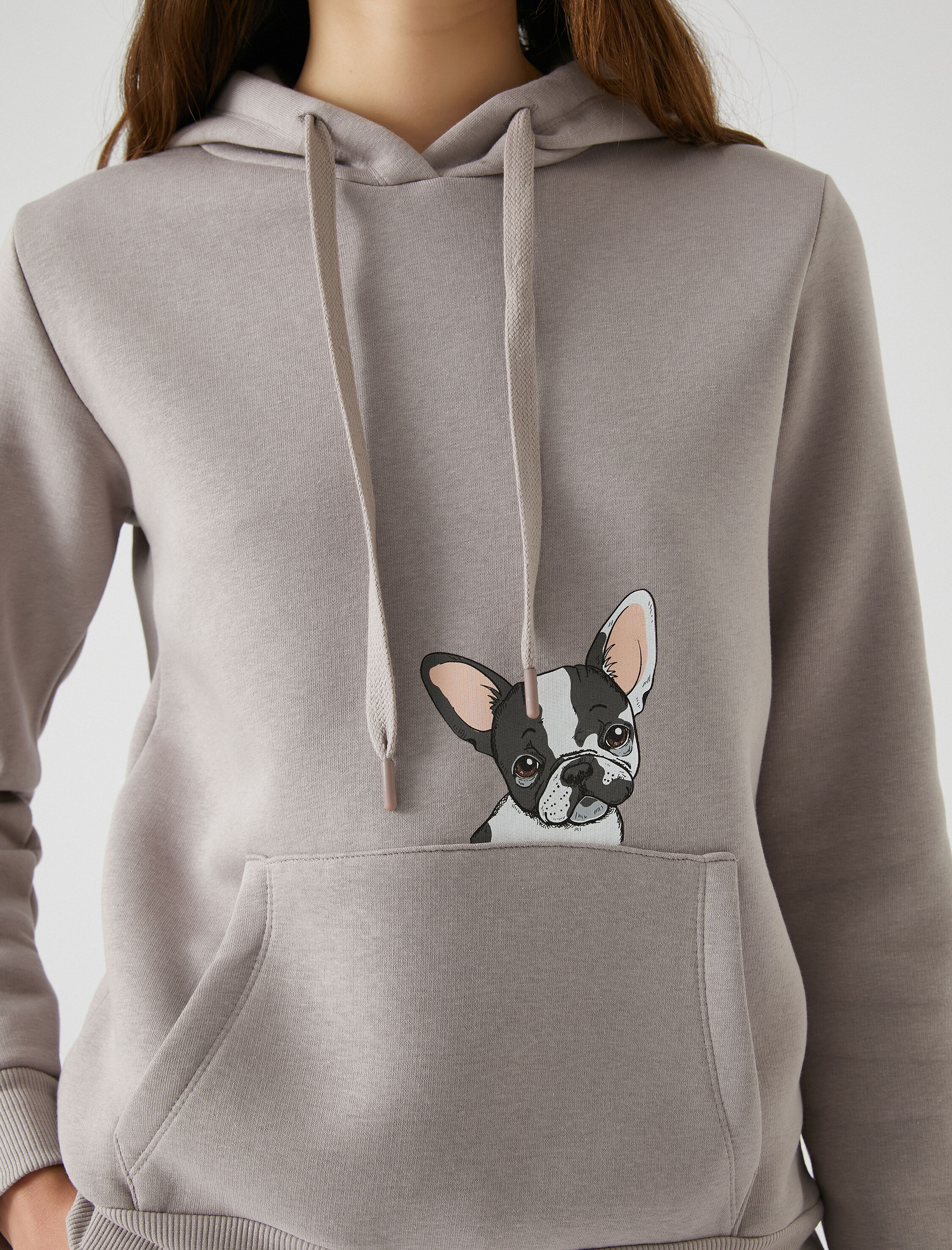   Kapüşonlu Sweatshirt Köpek Baskılı Kanguru Cepli