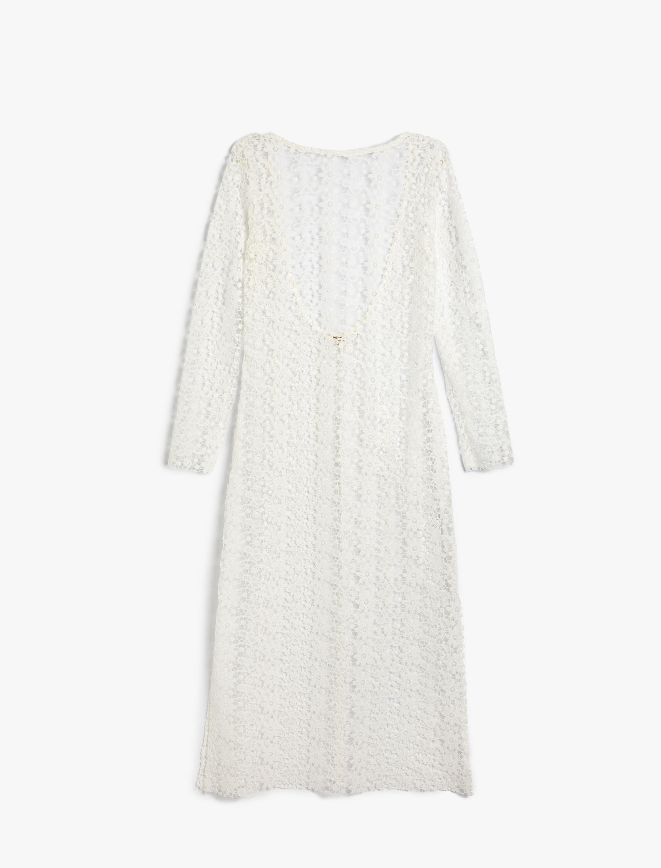   Plaj Elbisesi Dantelli Çiçekli Uzun Kollu Sırt Dekolteli