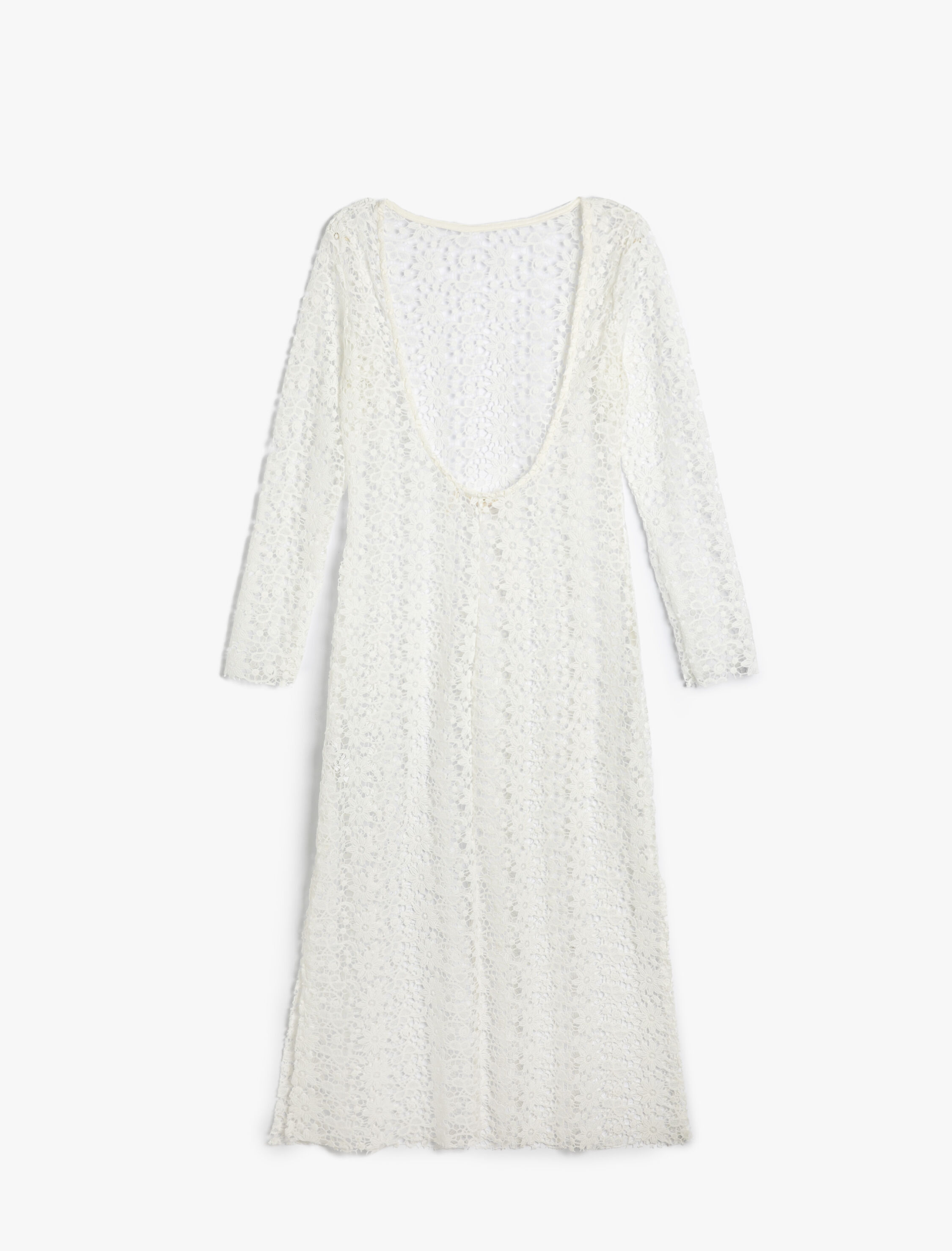   Plaj Elbisesi Dantelli Çiçekli Uzun Kollu Sırt Dekolteli