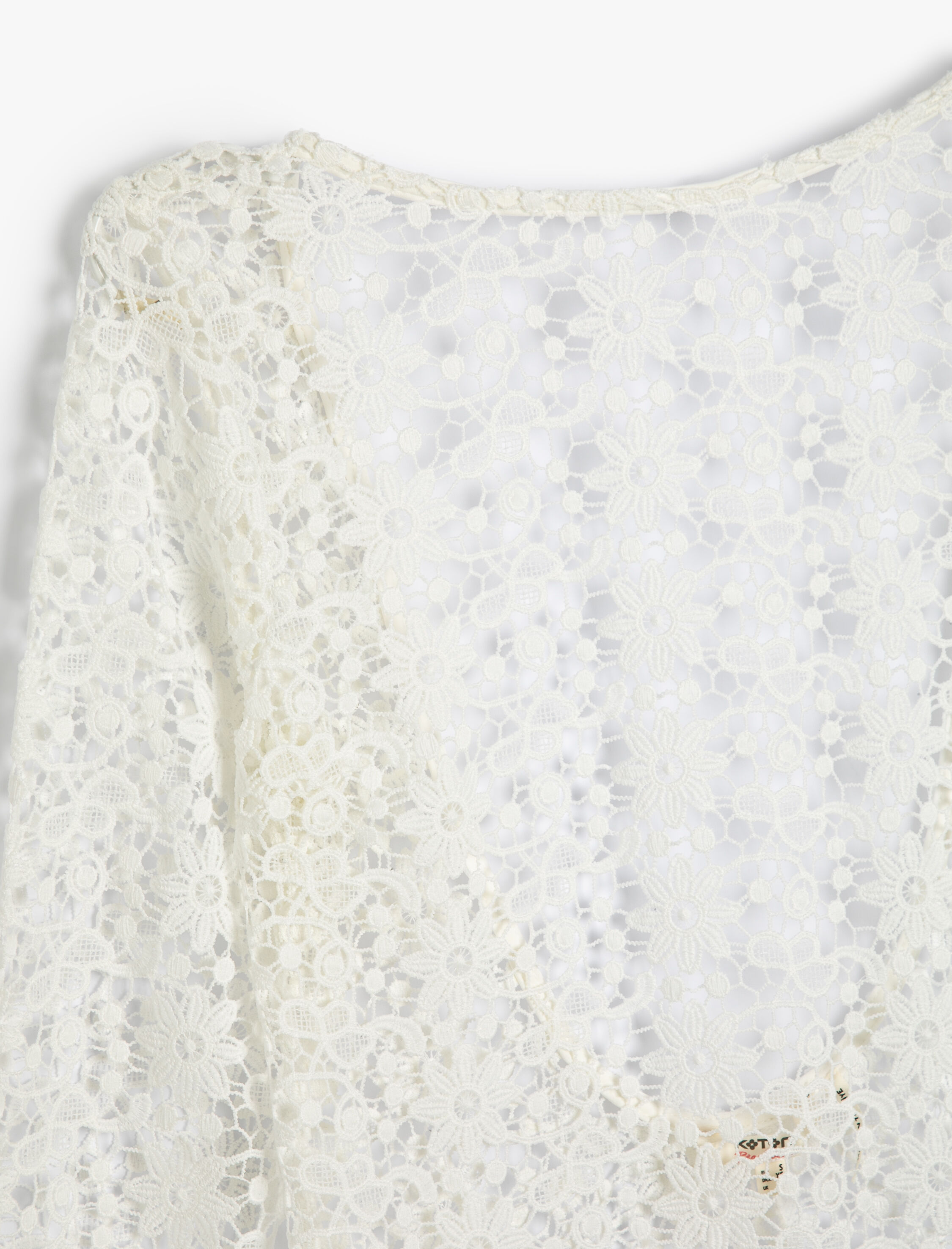   Plaj Elbisesi Dantelli Çiçekli Uzun Kollu Sırt Dekolteli