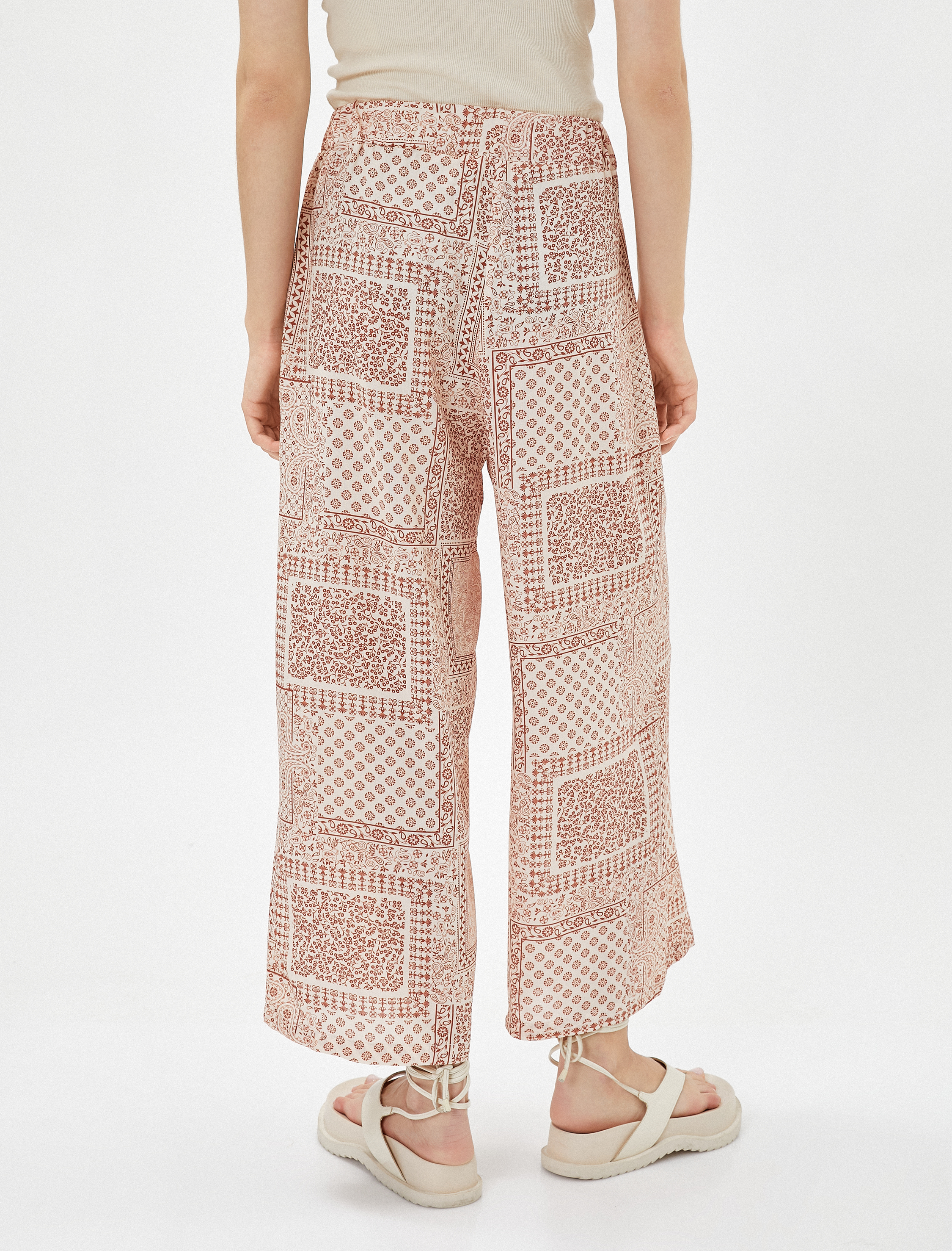   Bol Paça Pantolon Etnik Desenli Viskon Beli Lastikli