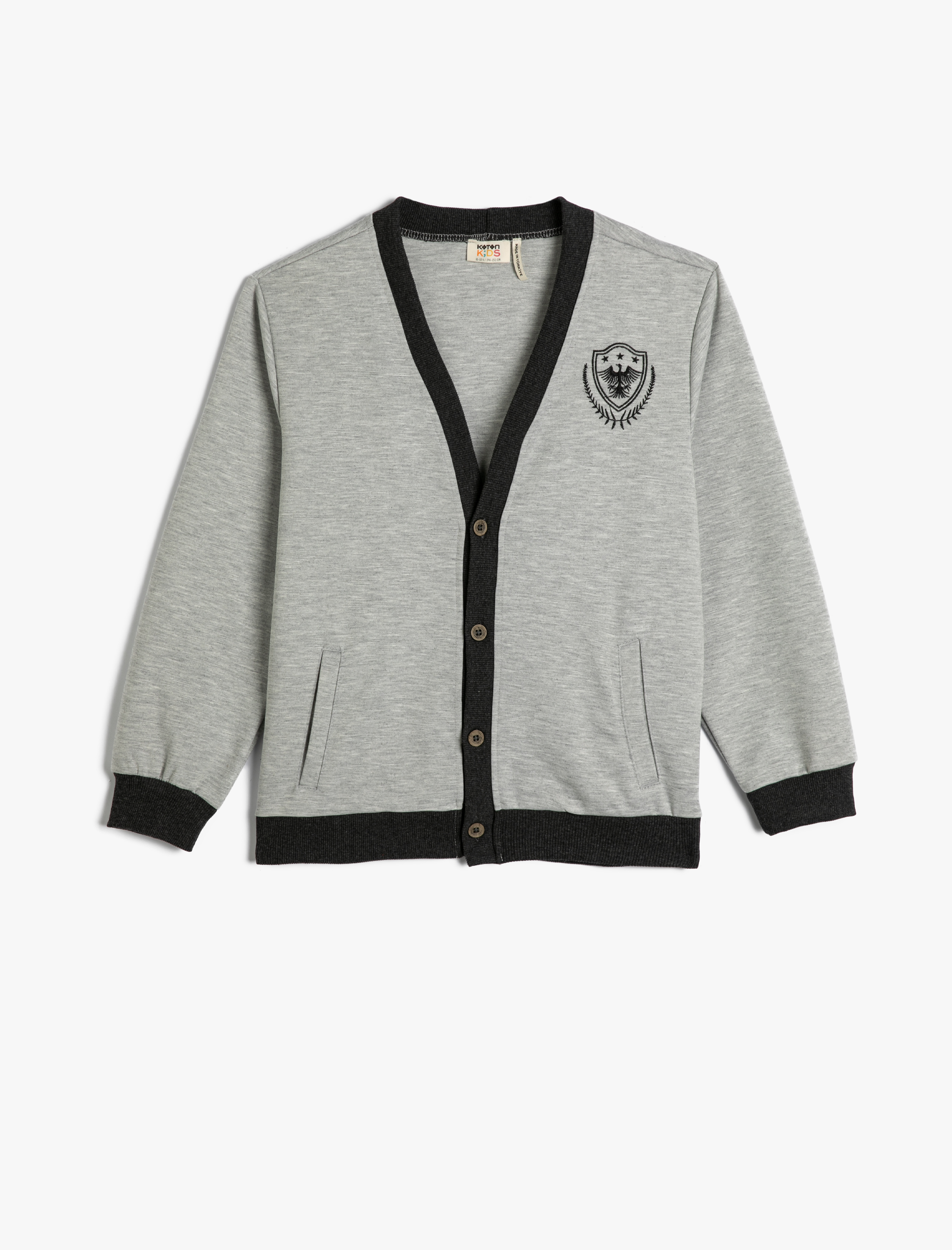  Erkek Çocuk Kolej Hırka Düğmeli V Yaka İşleme Detaylı