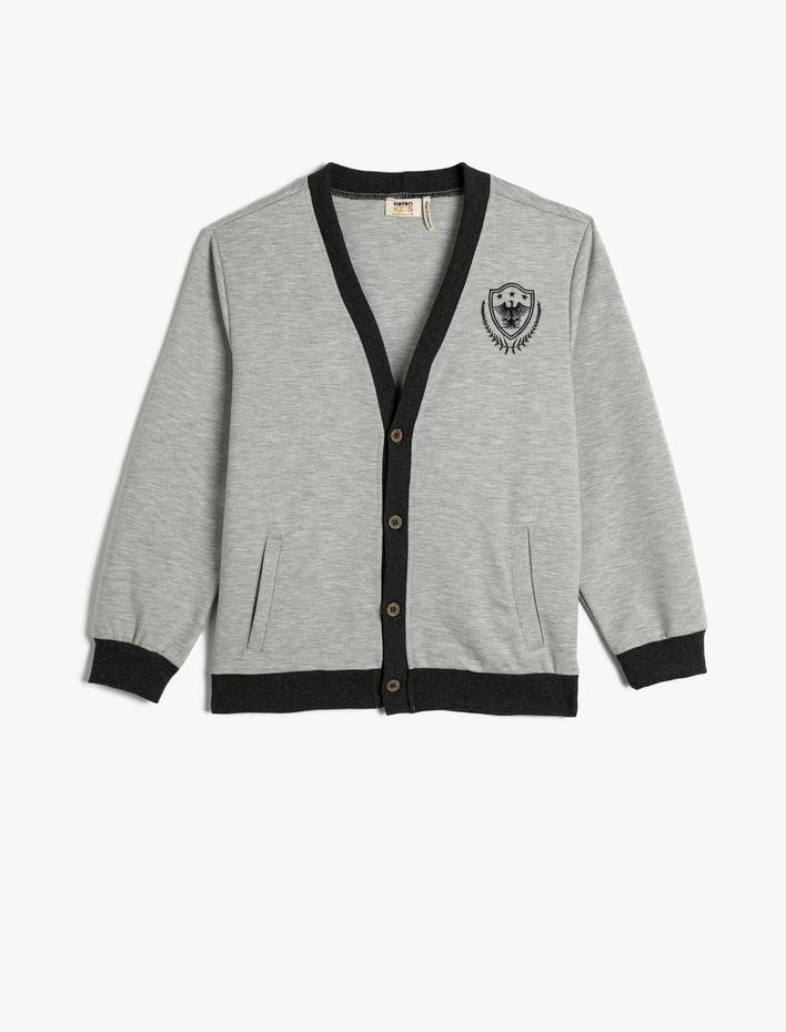 Erkek Çocuk Kolej Hırka Düğmeli V Yaka İşleme Detaylı