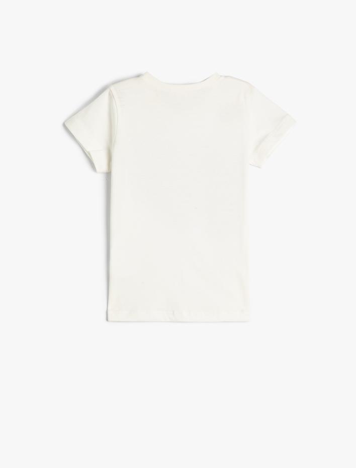 Kız Çocuk 29 Ekim Tişört Pul Payet İşlemeli Kısa Kollu Bisiklet Yaka Pamuklu