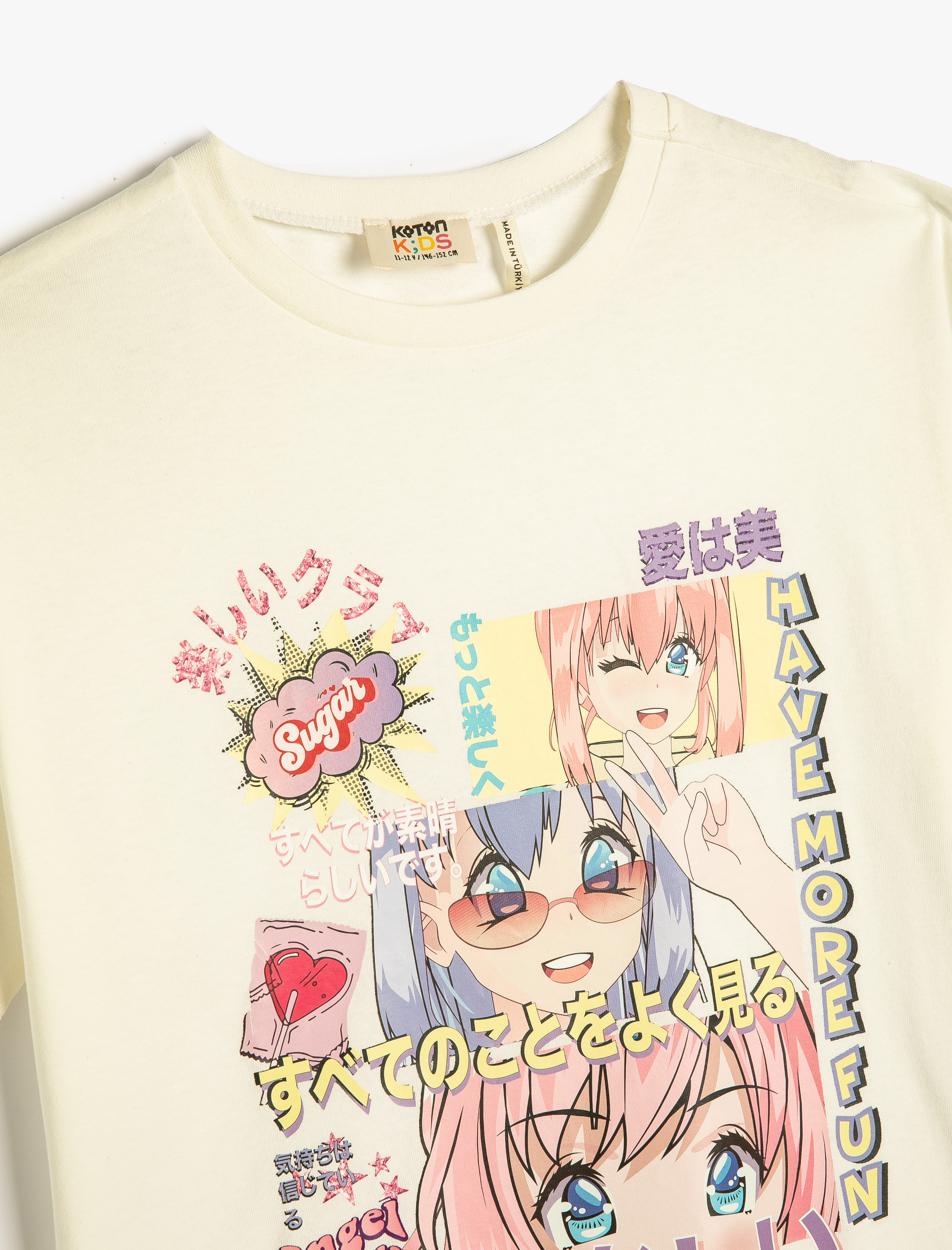  Kız Çocuk Anime Oversize Tişört Kısa Kollu Bisiklet Yaka Pamuklu