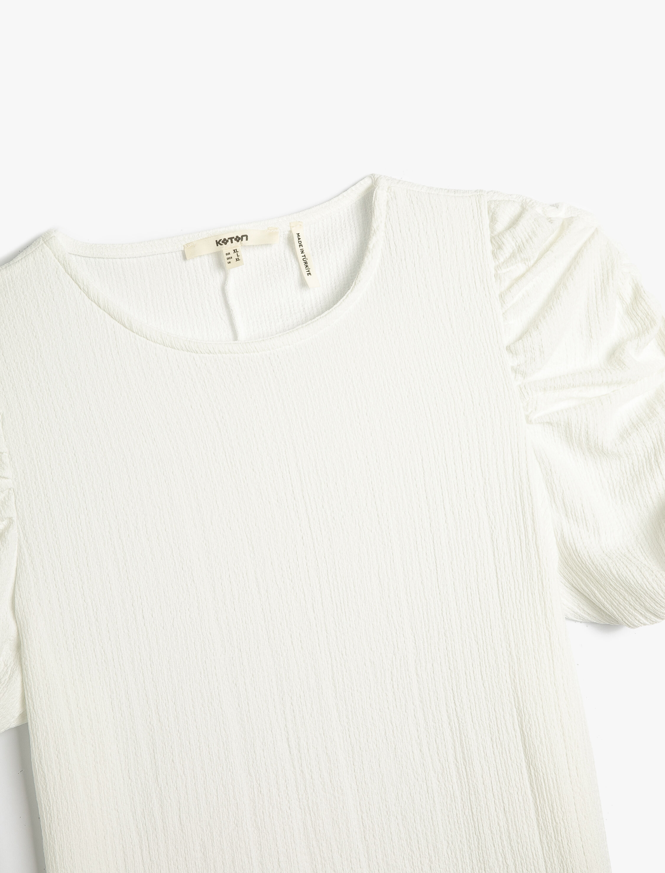   Kolları Büzgülü Tişört Bisiklet Yaka