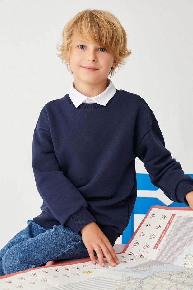 Erkek Çocuk Sweatshirt Basic Gömlek Yaka Detaylı Uzun Kollu