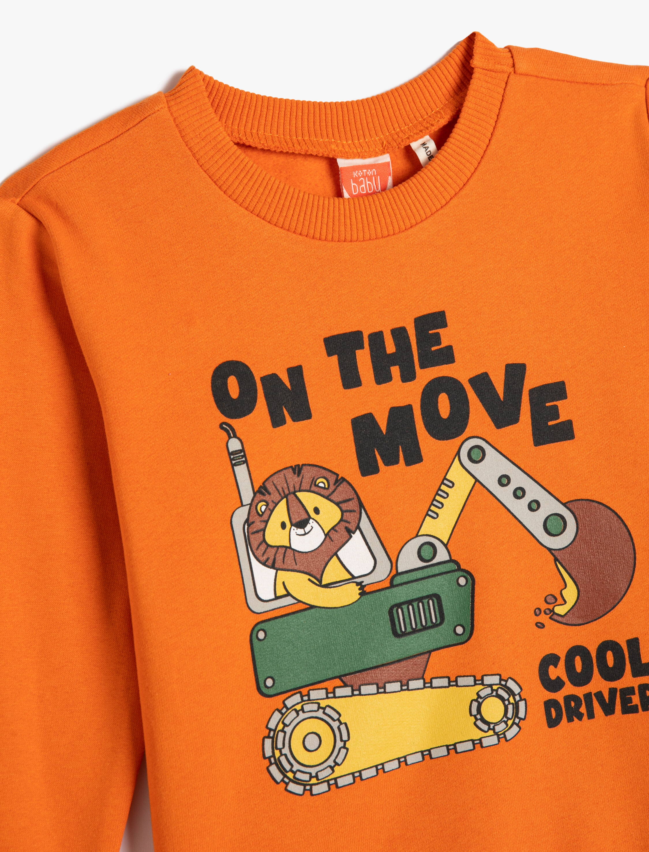  Erkek Bebek Sweatshirt Bisiklet Yaka Pamuklu Dozer Baskılı Şardonlu