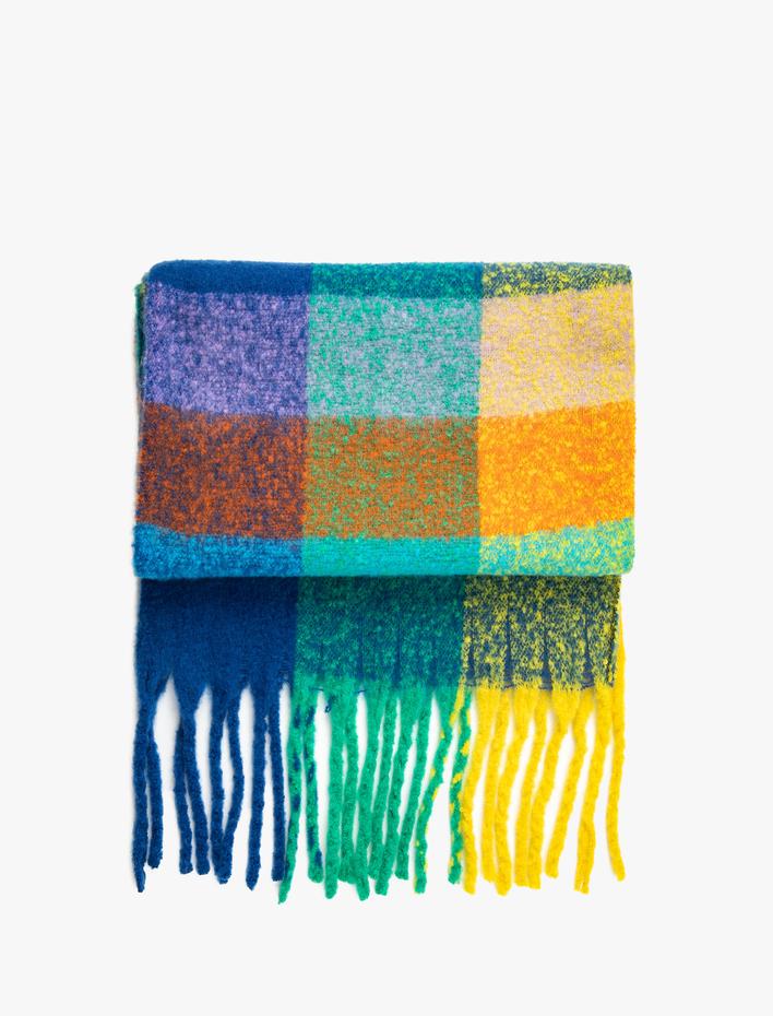 Kadın Şal Püsküllü Yumuşak Dokulu Çok Renkli