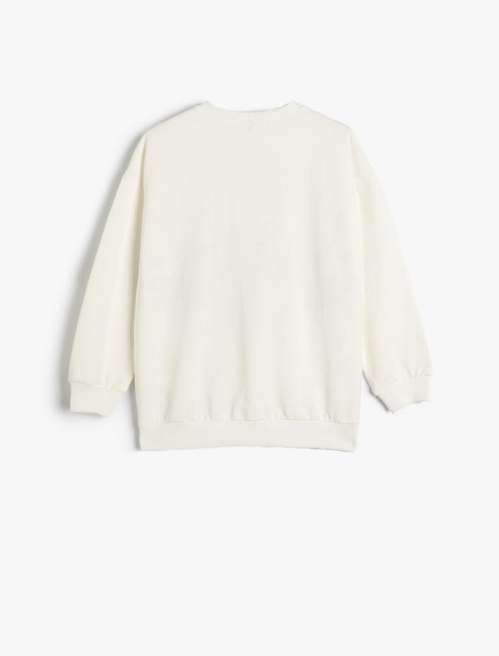 Kız Çocuk Sweatshirt Şardonlu Baskılı Bisiklet Yaka Uzun Kollu