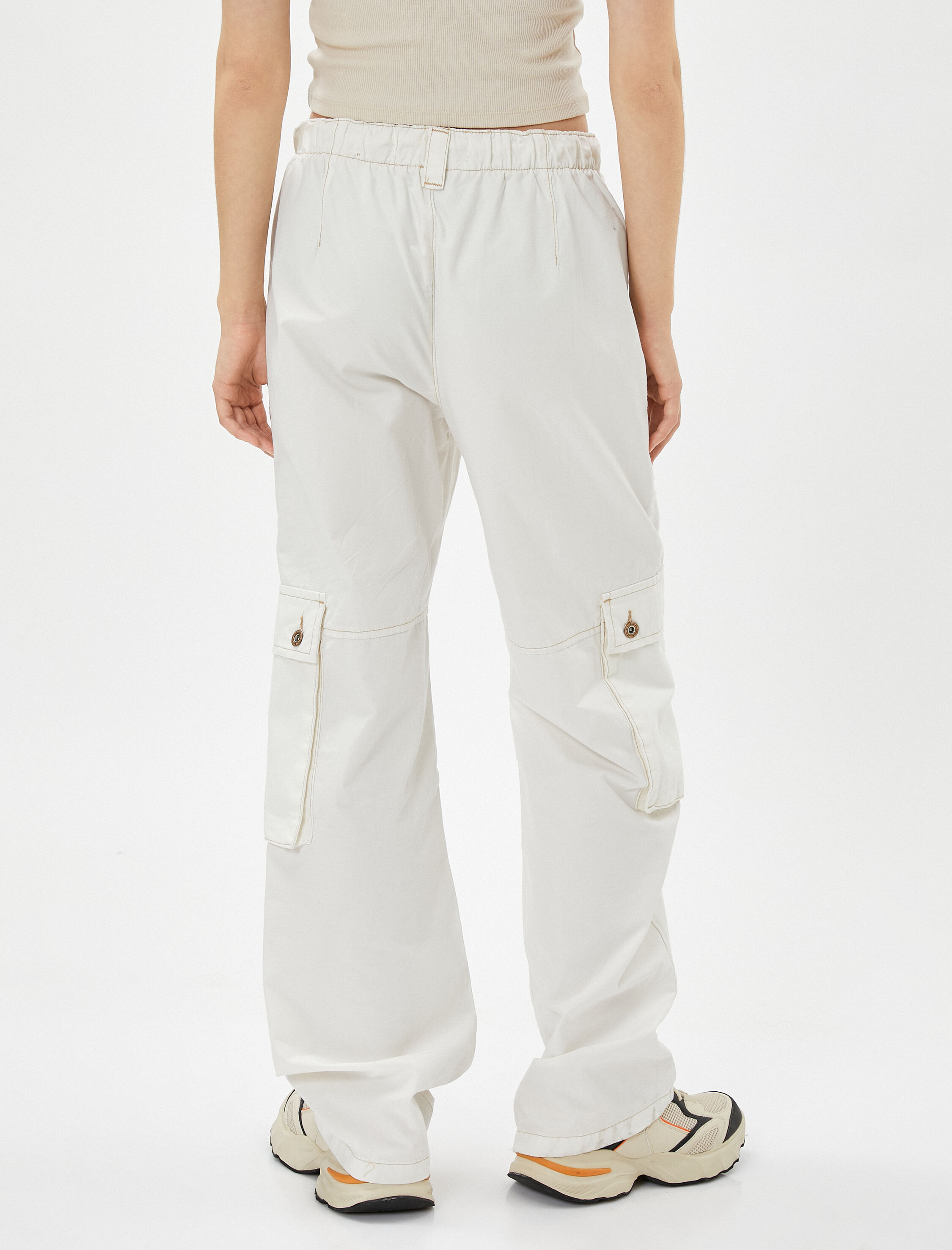   Kargo Pantolon Beli Bağcıklı Büyük Cepli Düğmeli Pamuklu