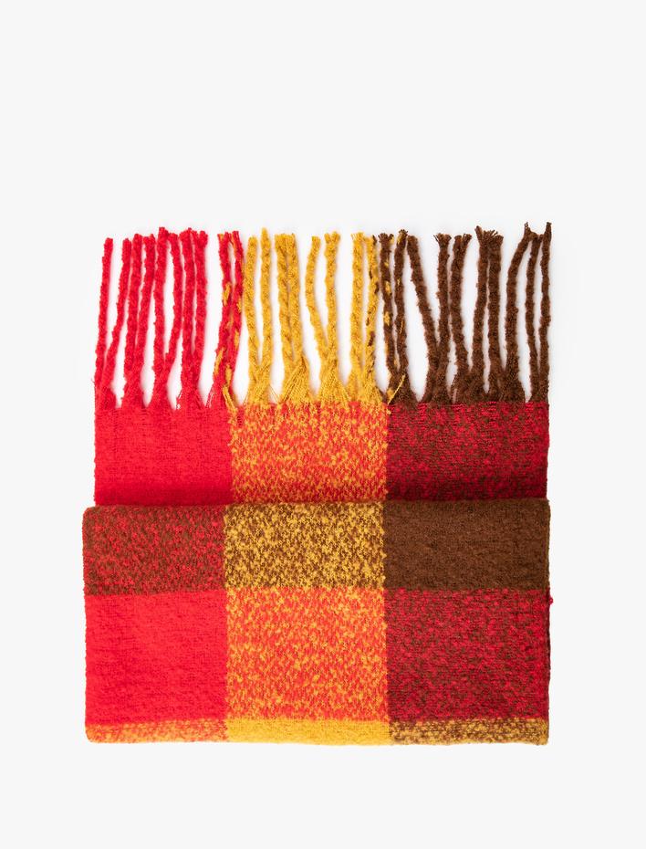 Kadın Atkı Püsküllü Yumuşak Dokulu Kareli