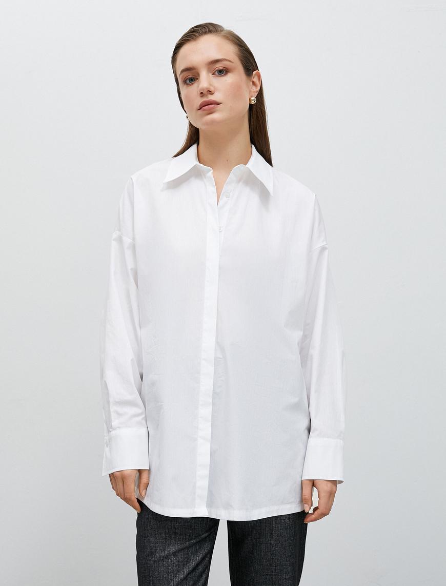   Oversize Basic Gömlek Uzun Kollu