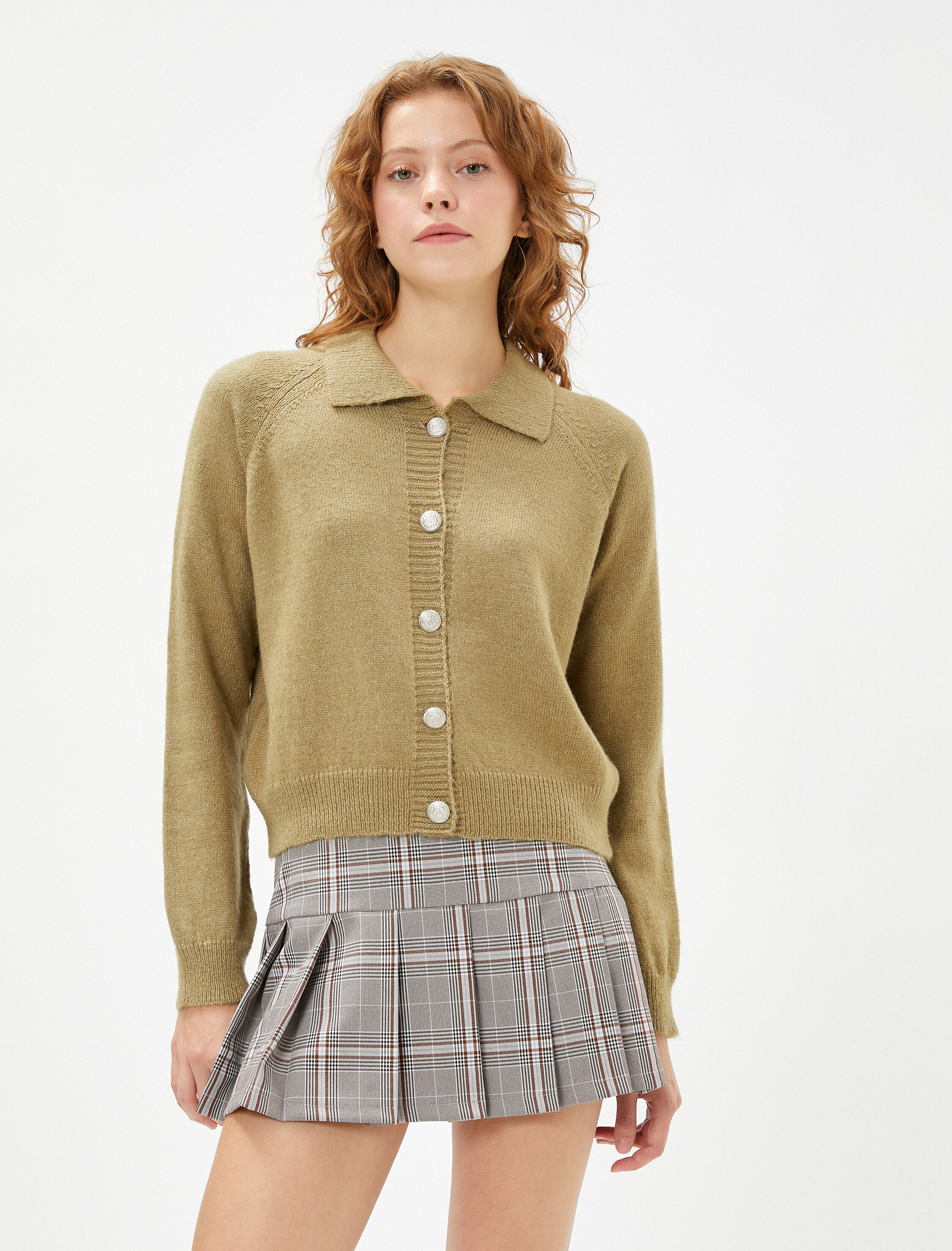   Polo Yaka Hırka Uzun Kollu Düğmeli Örgü