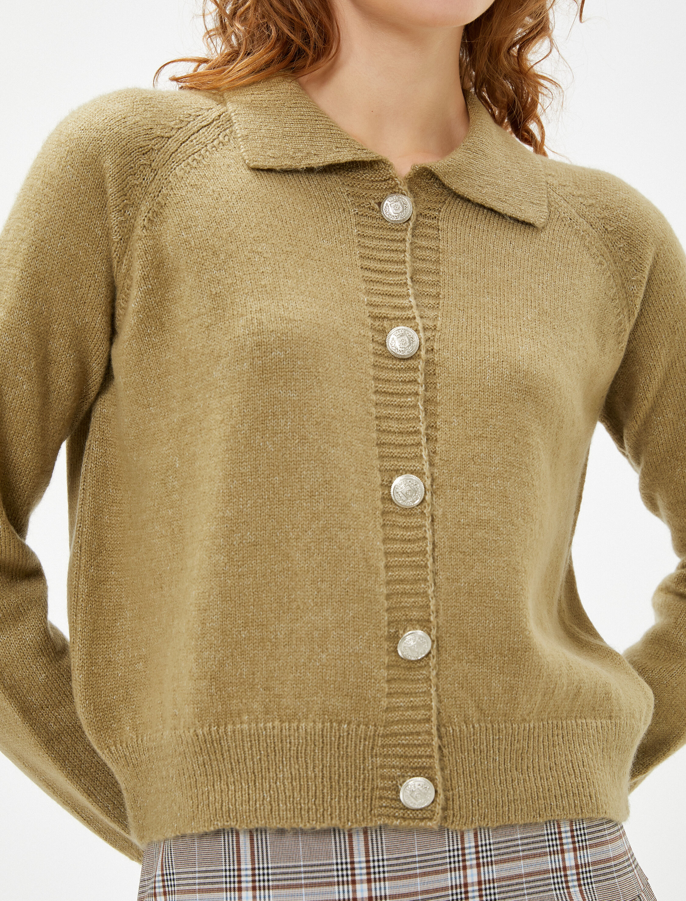   Polo Yaka Hırka Uzun Kollu Düğmeli Örgü