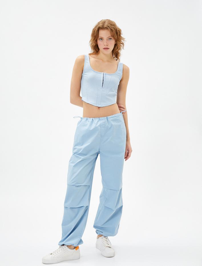  Crop Büstiyer U Yaka Askılı Kopçalı Nervürlü