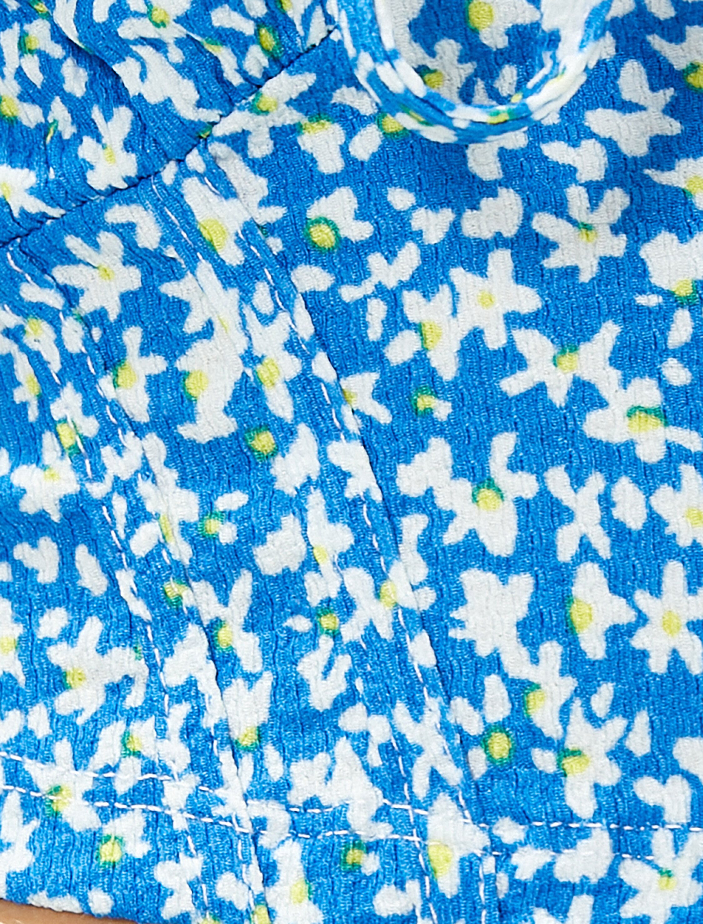   Crop Çiçekli Bluz Kare Yaka Balon Kollu Bağlama Detaylı Bürümcük