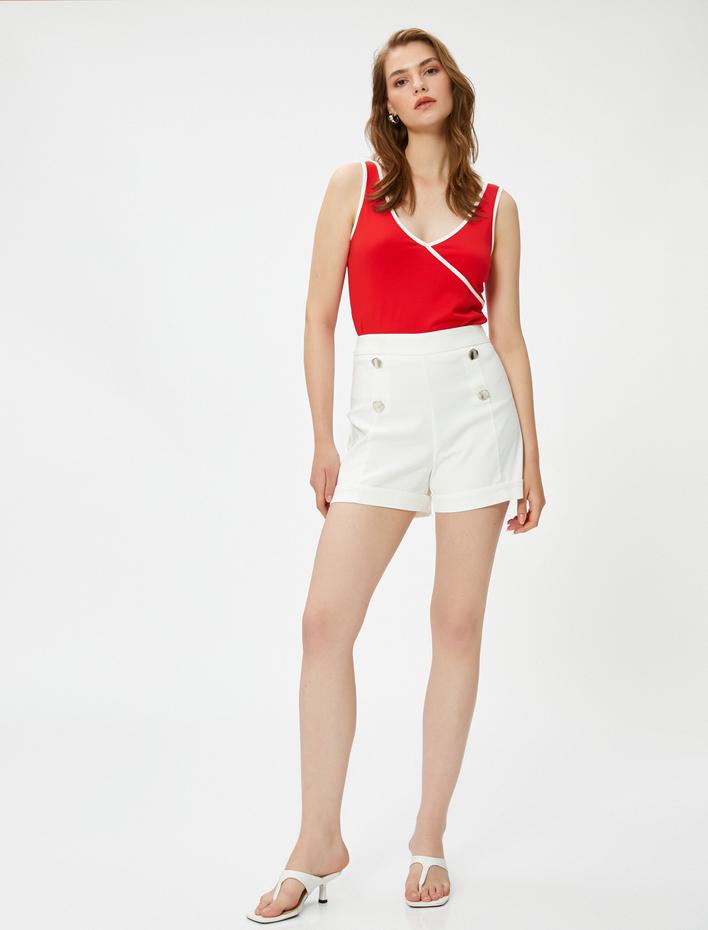  Kolsuz Atlet Biye Detaylı V Yaka