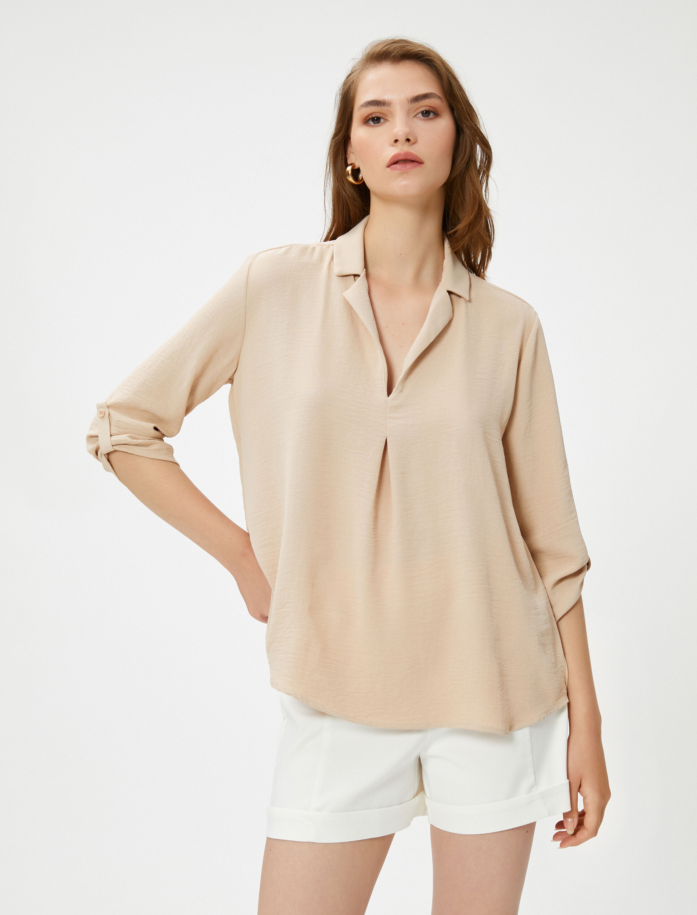   Ceket Yaka Bluz Kolları Katlamalı