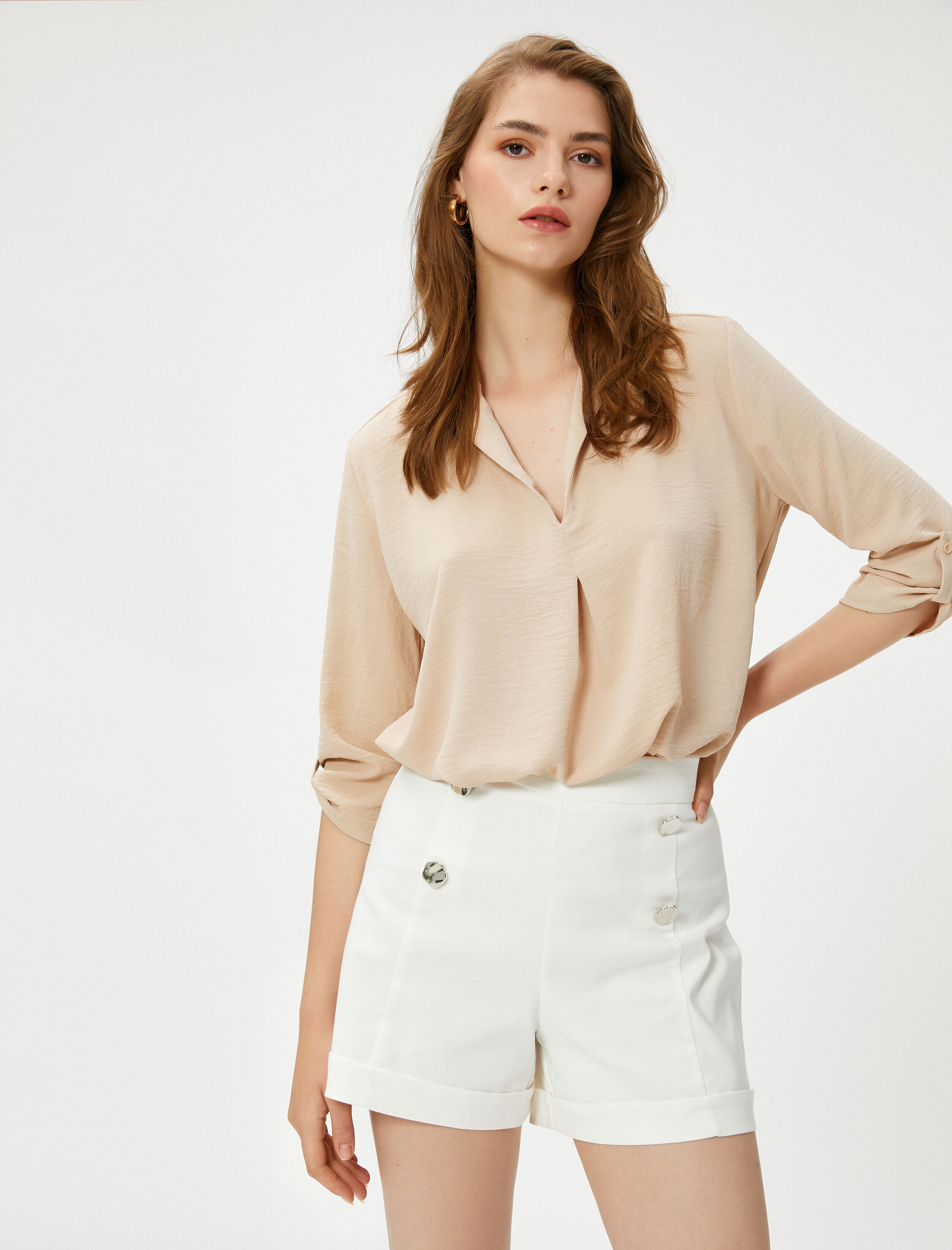   Ceket Yaka Bluz Kolları Katlamalı