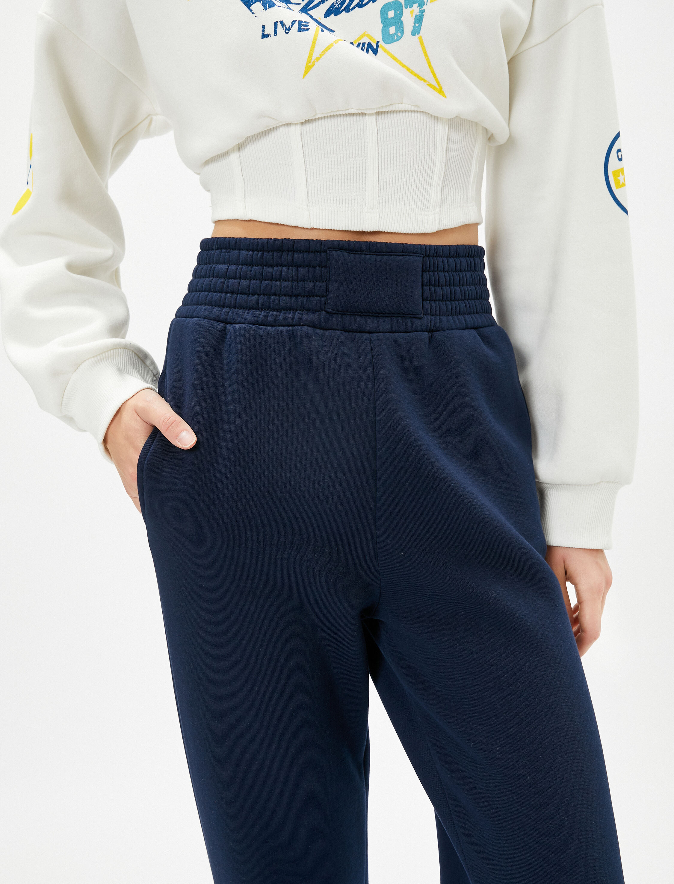   Şardonlu Jogger Eşofman Altı Yüksek Bel Cep Detaylı