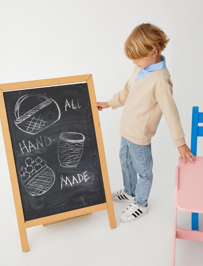 Erkek Çocuk Gömlek Yaka Sweat Uzun Kollu Yumuşak Dokulu Ribanalı