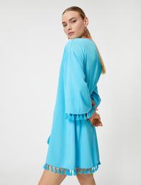 Şahika Ercümen X Koton - Oversize Püsküllü Mini Plaj Elbisesi Ecovero® Viscose