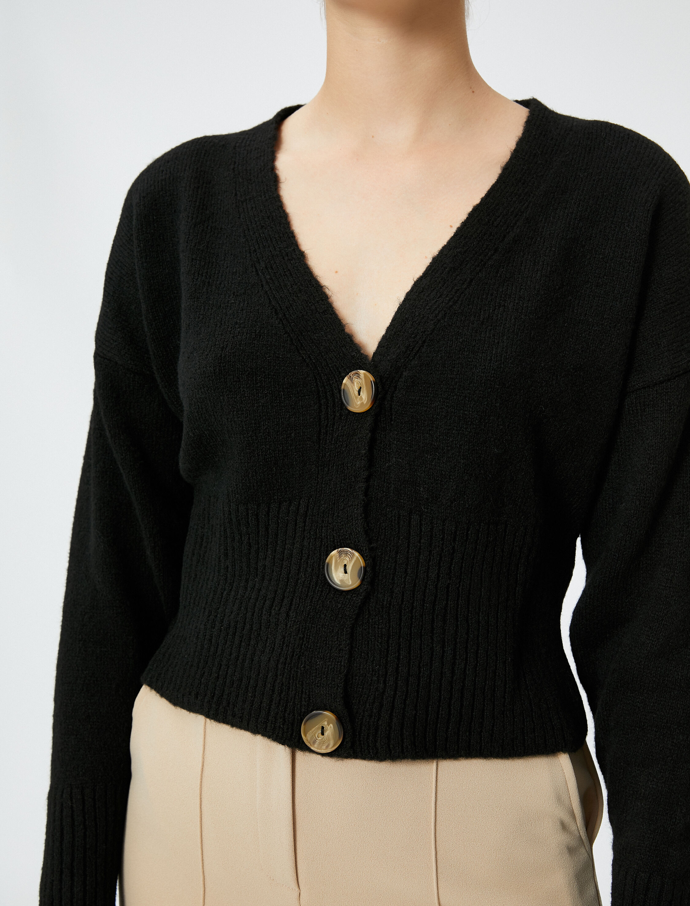   Crop Hırka Düğmeli V Yaka