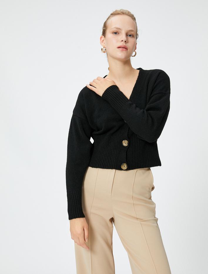  Crop Hırka Düğmeli V Yaka