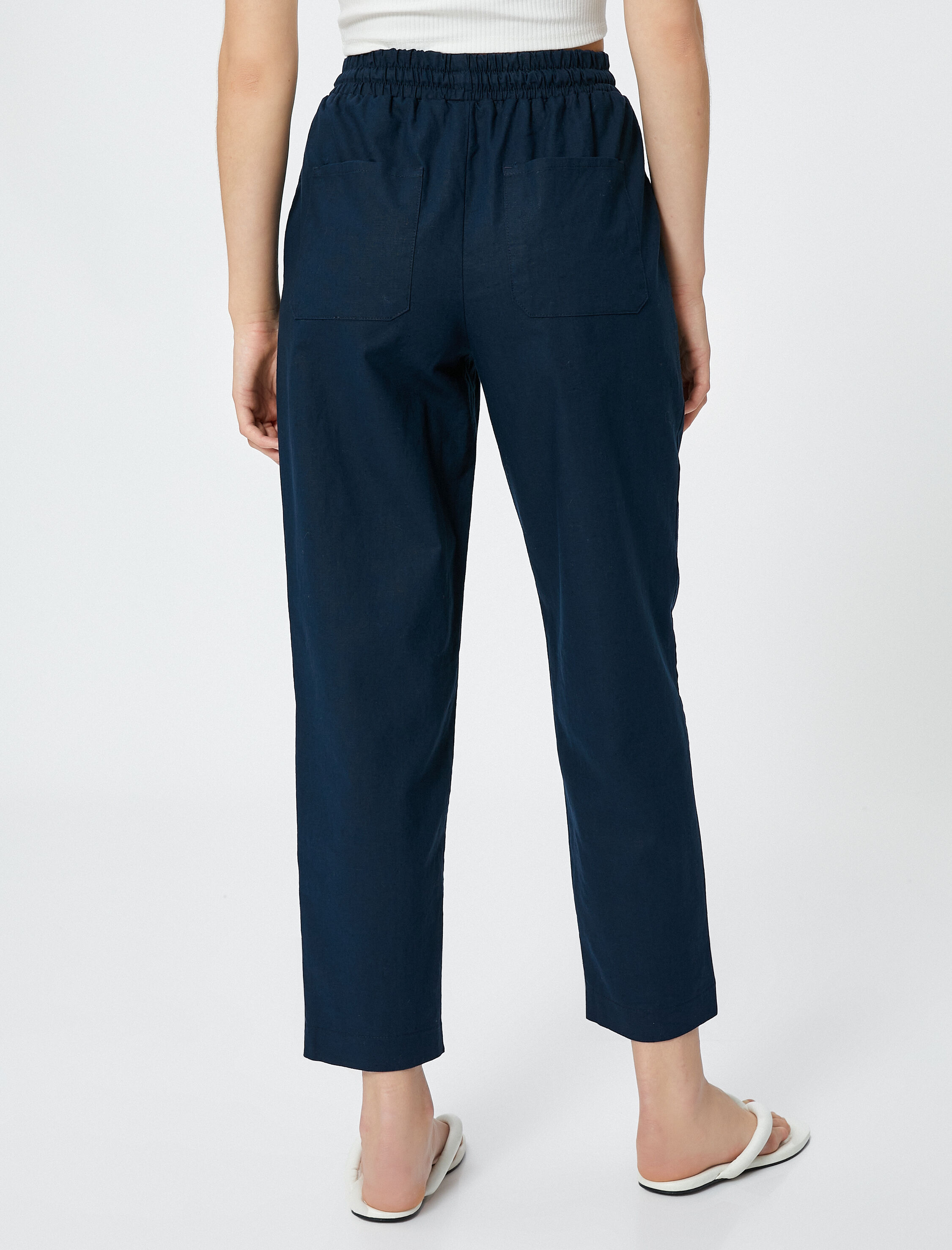   Rahat Pantolon Keten Karışımlı Beli Bağlamalı