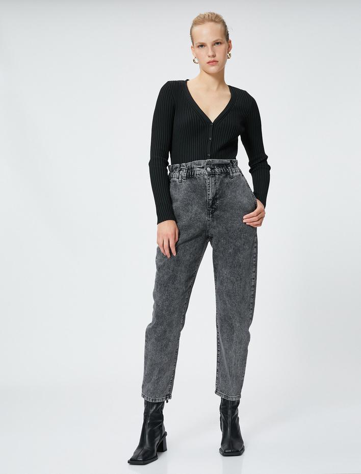  Beli Lastikli Kot Pantolon Yüksek Bel - Baggy Jeans