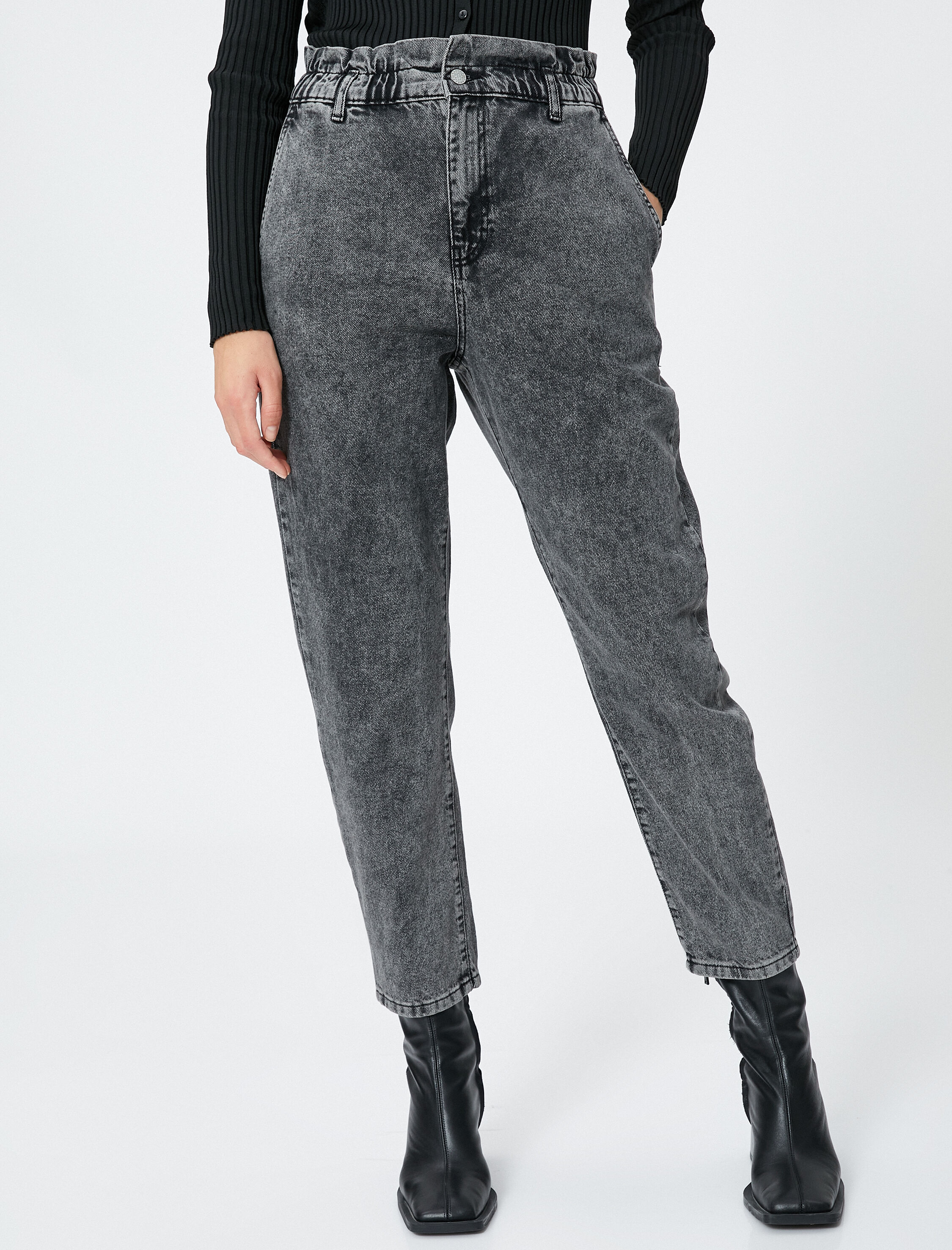   Beli Lastikli Kot Pantolon Yüksek Bel - Baggy Jeans