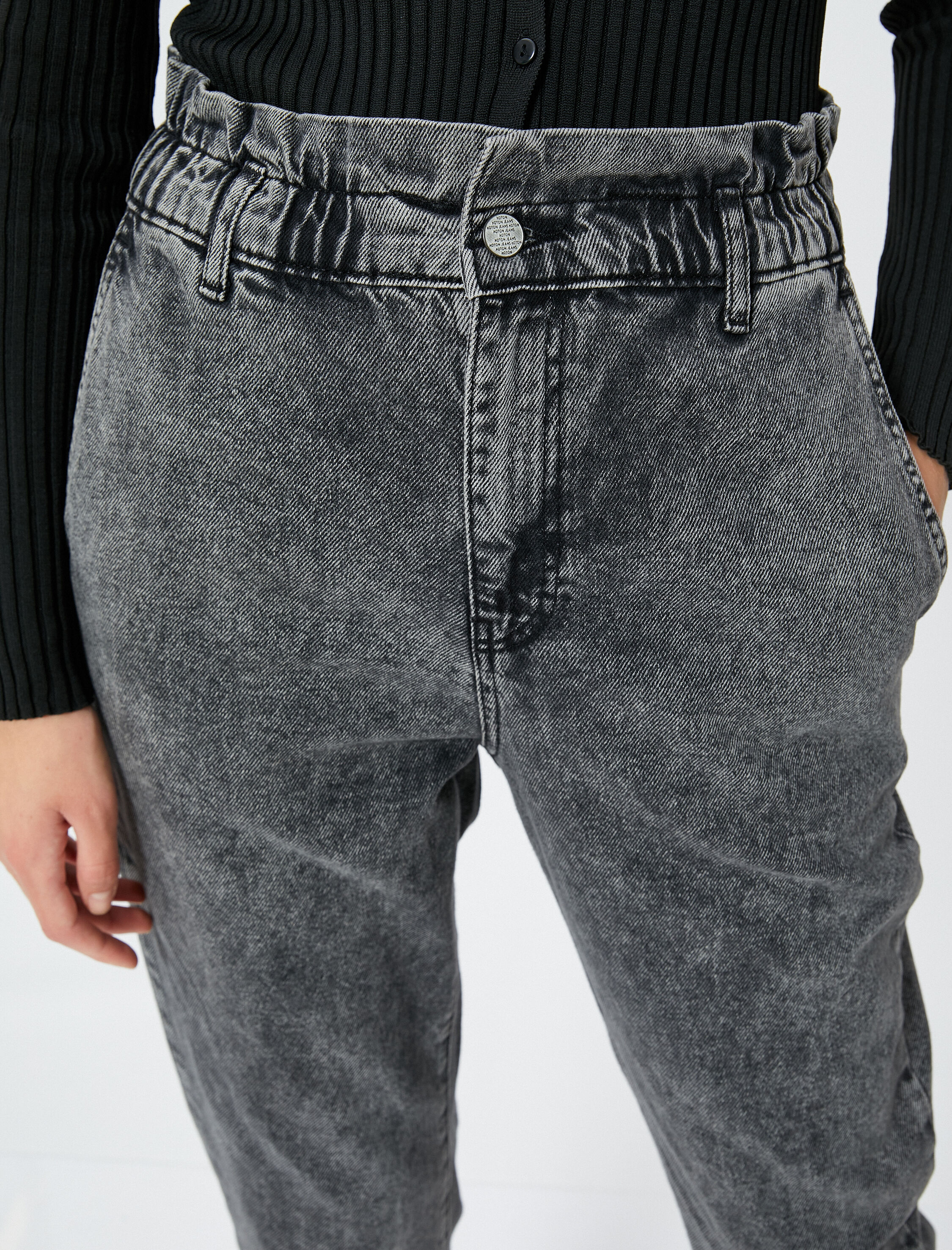   Beli Lastikli Kot Pantolon Yüksek Bel - Baggy Jeans