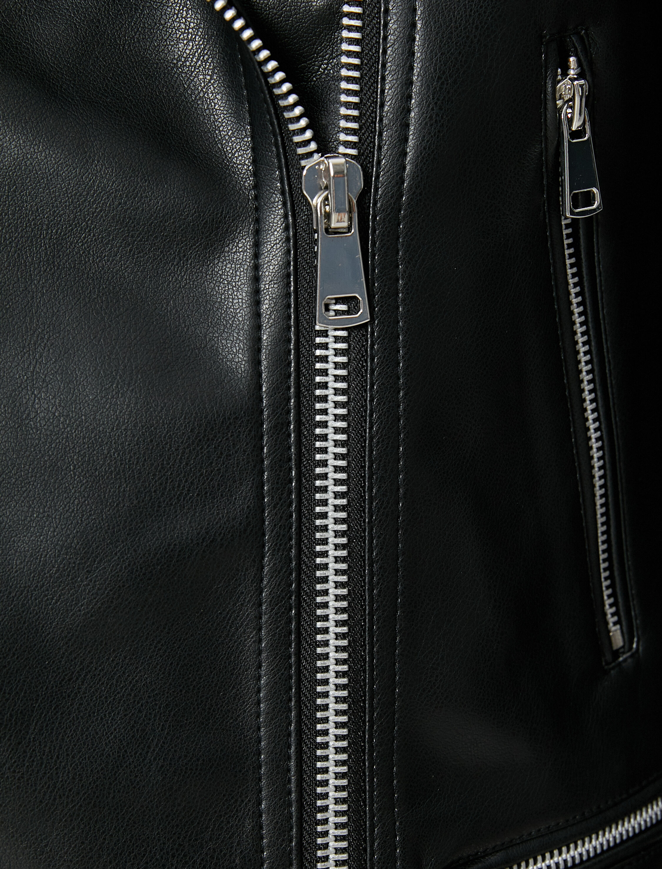   Oversize Biker Ceket Suni Deri Fermuarlı