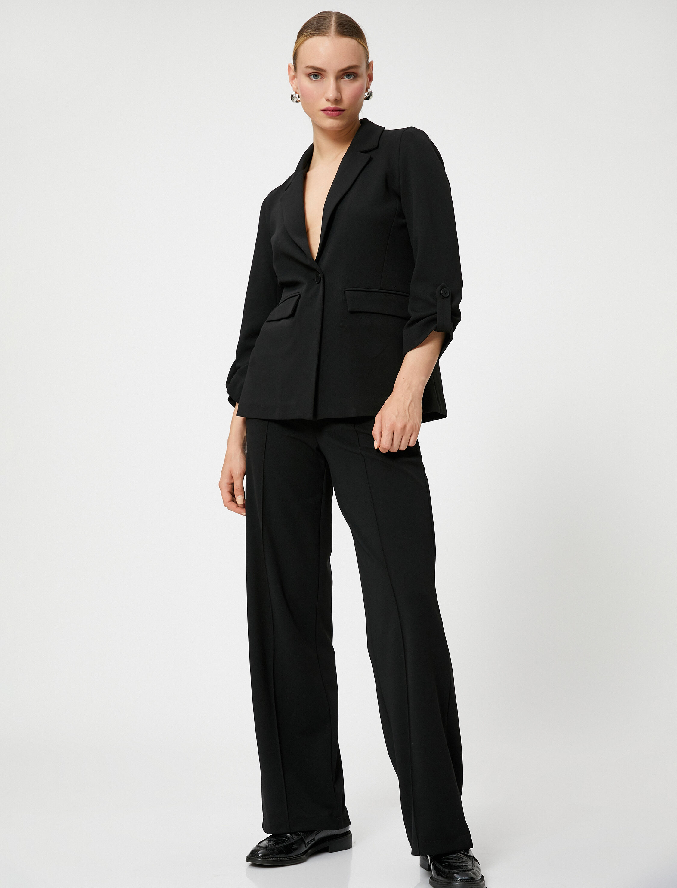   Blazer Ceket Tek Düğme Kolları Katlamalı