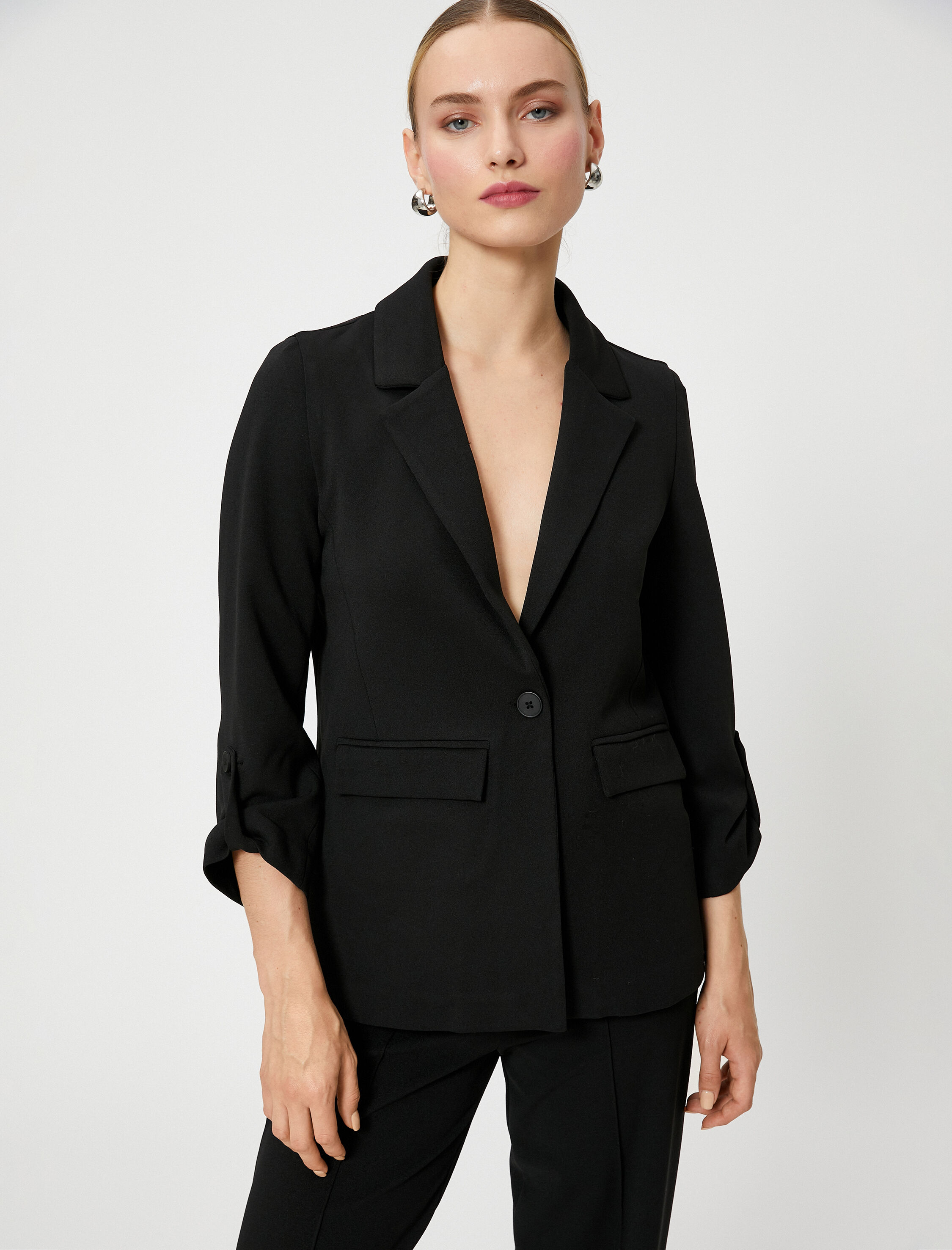   Blazer Ceket Tek Düğme Kolları Katlamalı