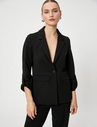 Blazer Ceket Tek Düğme Kolları Katlamalı