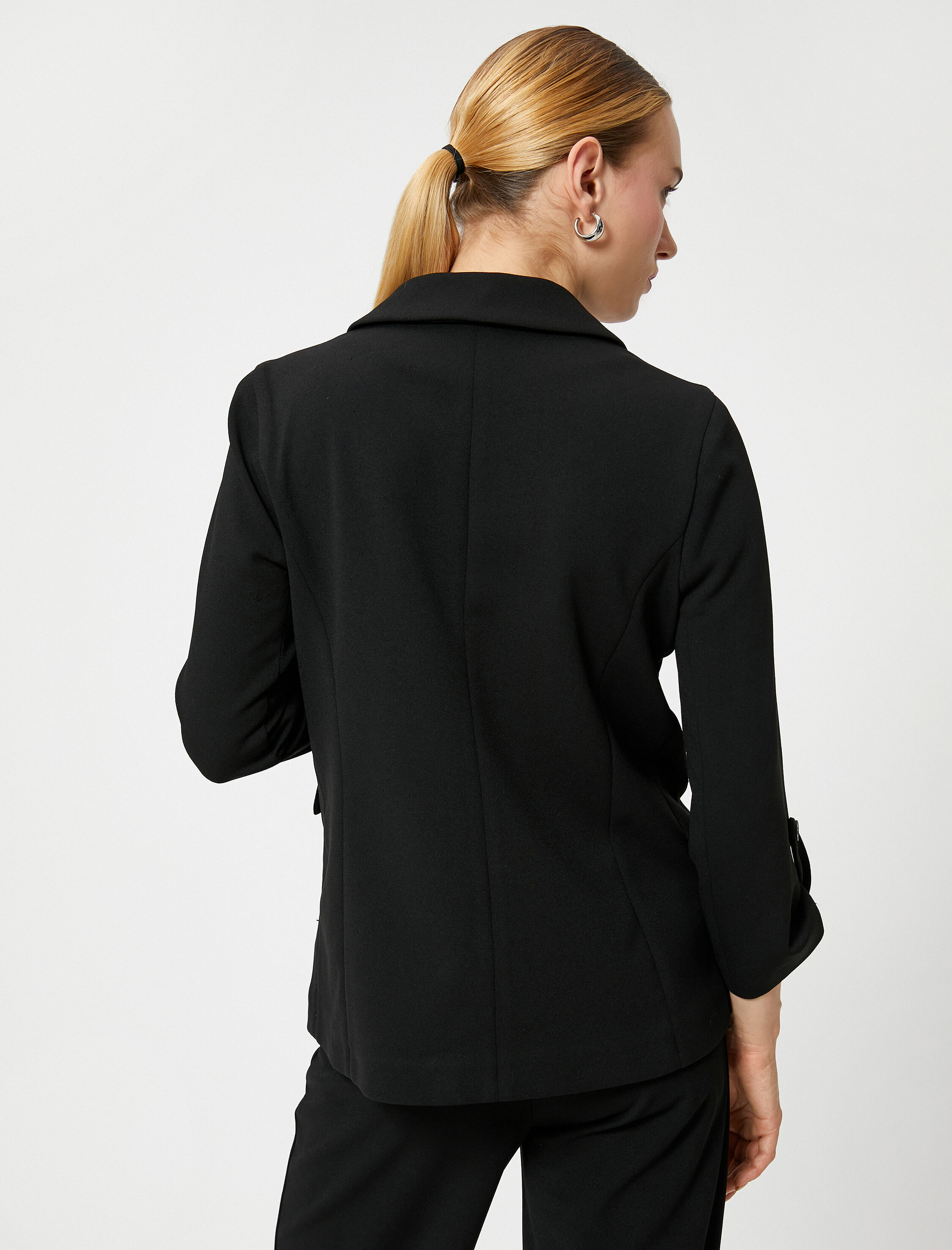   Blazer Ceket Tek Düğme Kolları Katlamalı