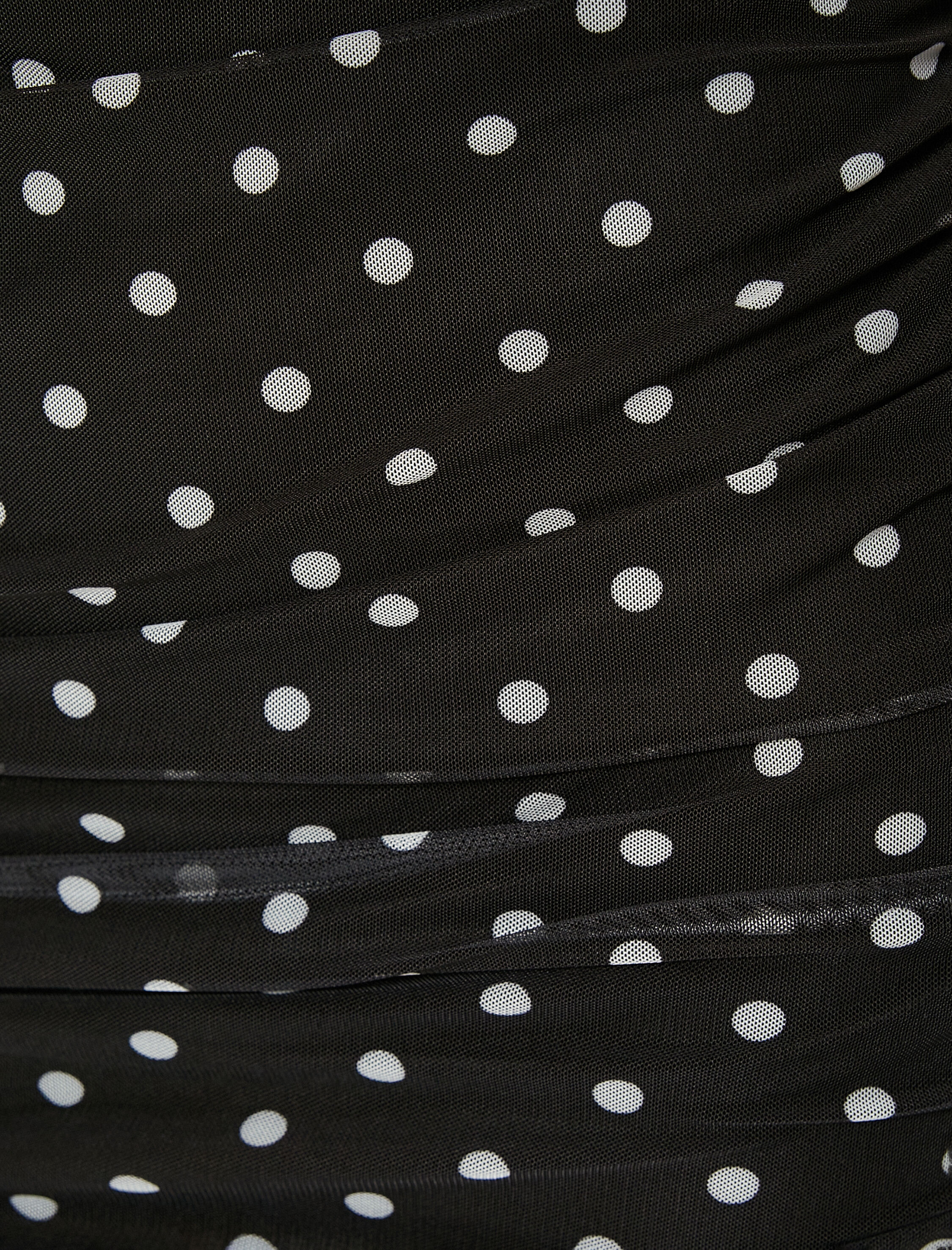   Mini Puantiyeli Straplez Elbise Şifon Drapeli