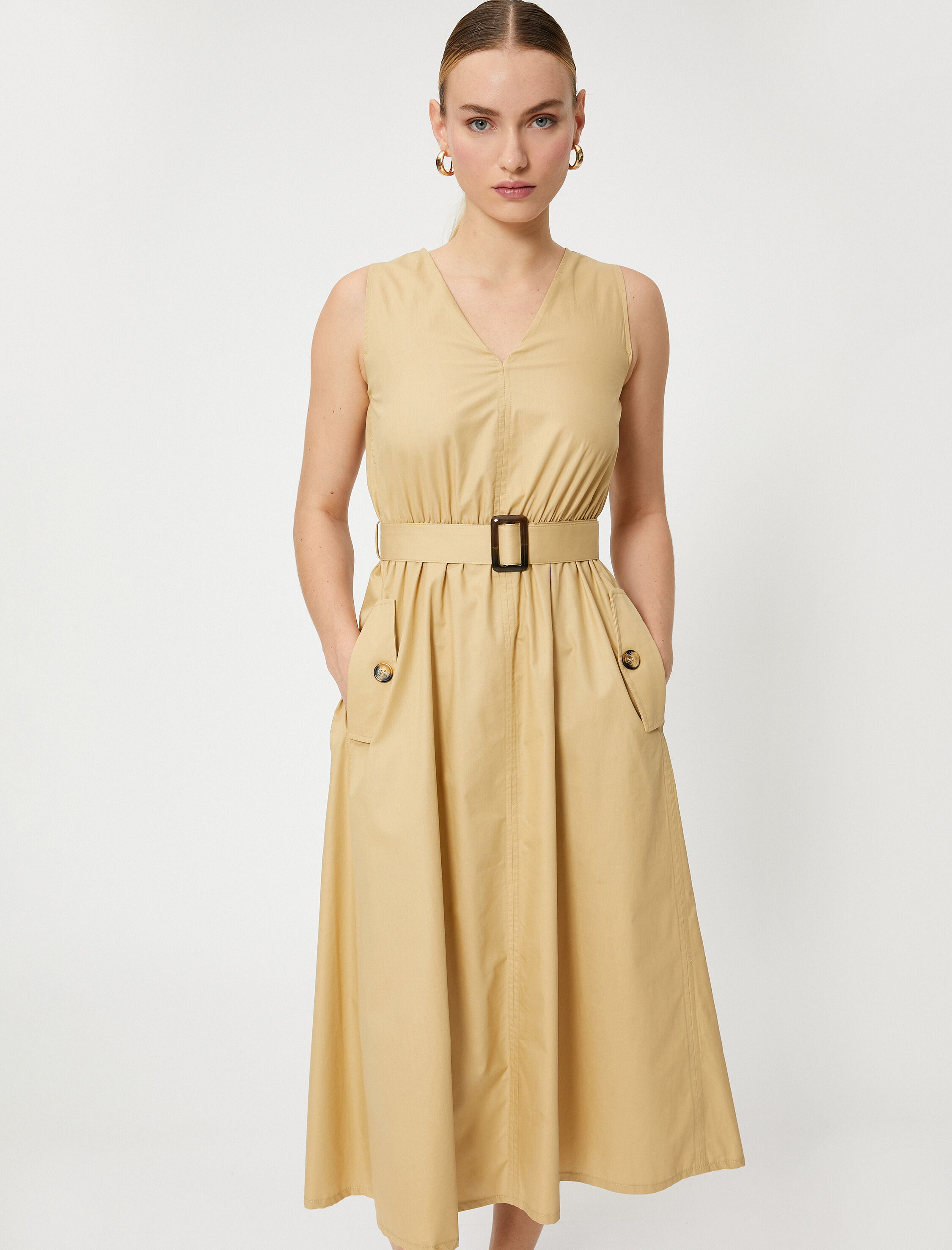   Midi Elbise Kolsuz Kemerli Pamuklu