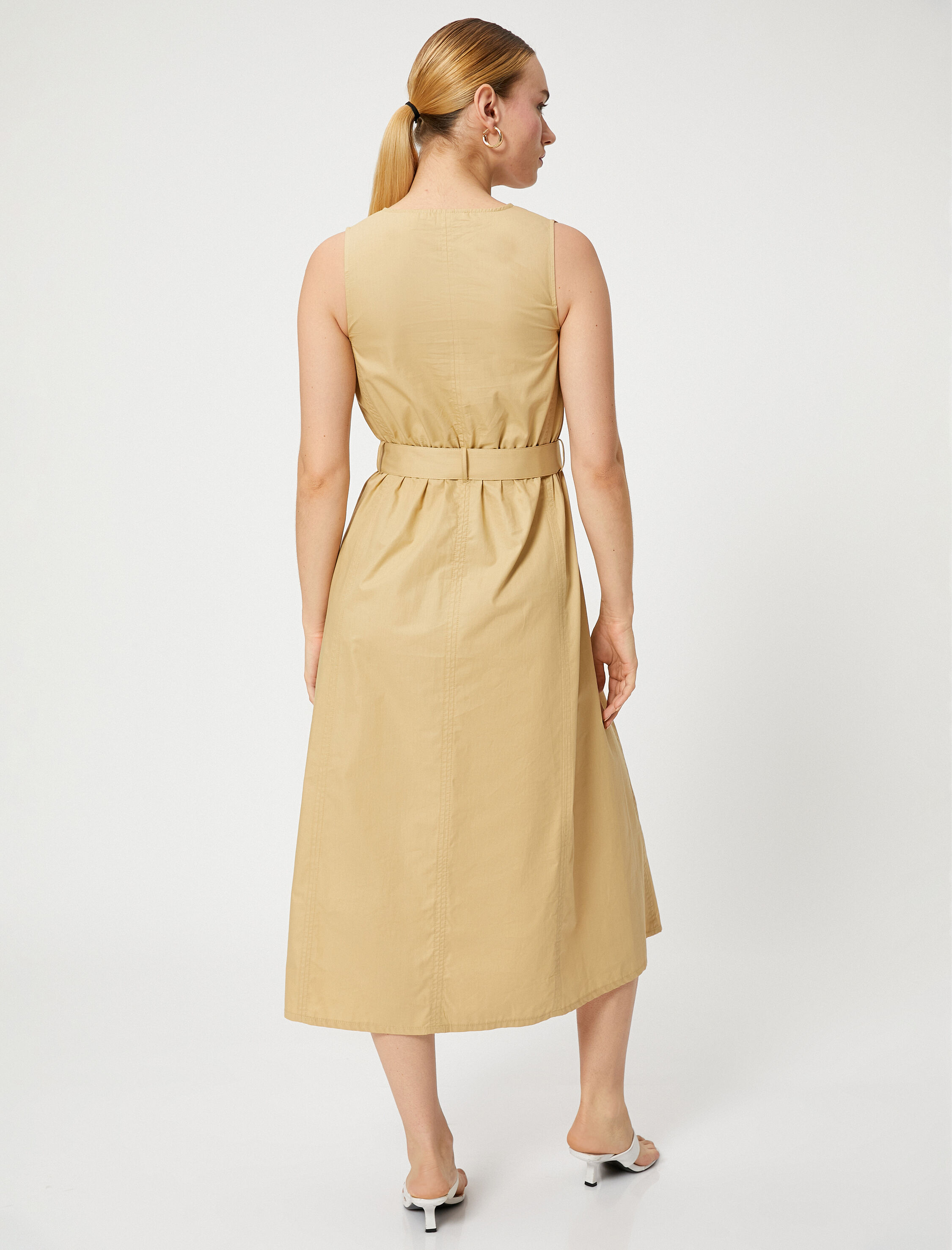   Midi Elbise Kolsuz Kemerli Pamuklu