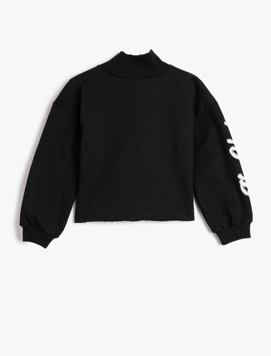  Kız Çocuk Oversize Balıkçı Yaka Sweatshirt New York Baskılı Şardonlu