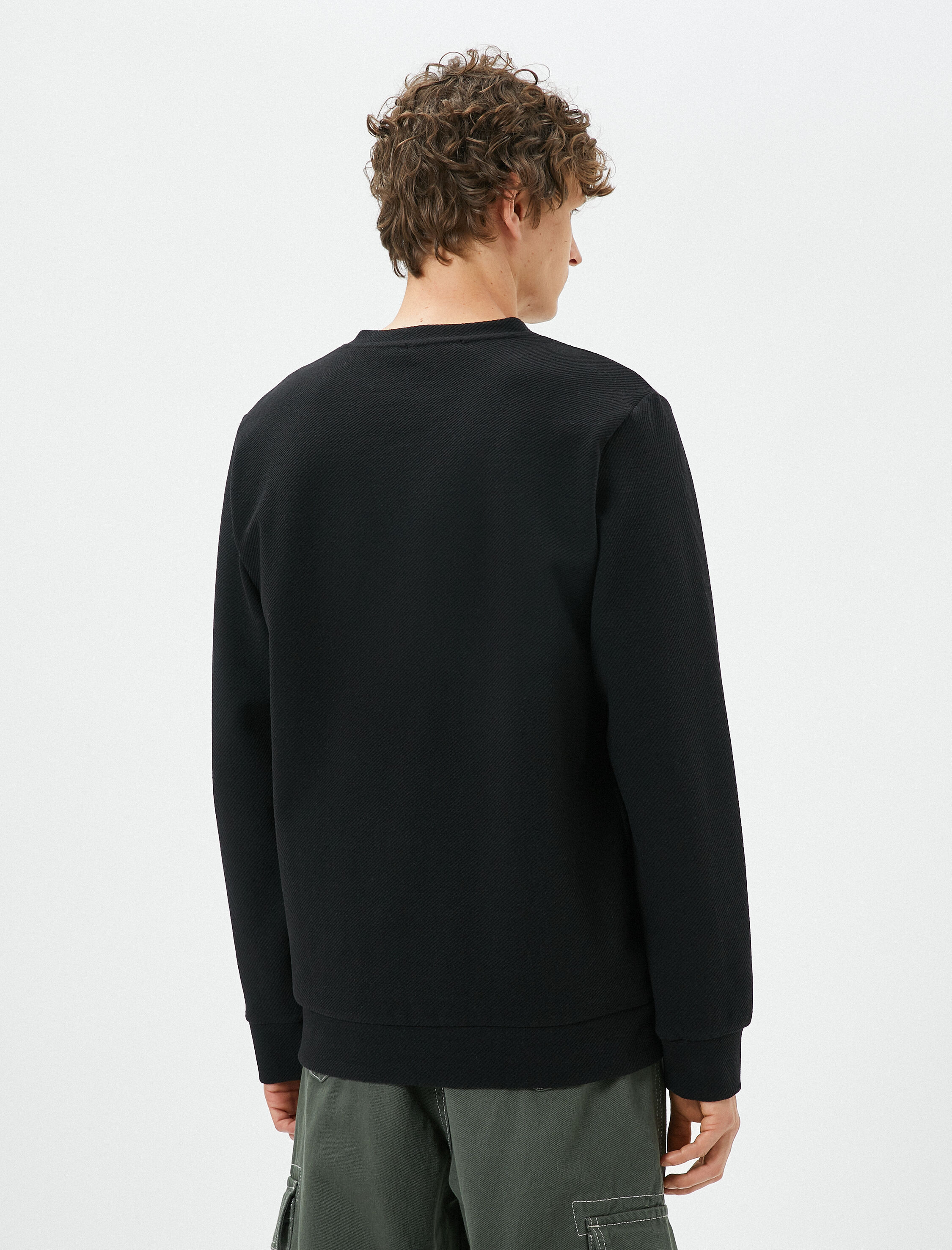   Basic Kazak Bisiklet Yaka Dokulu Uzun Kollu