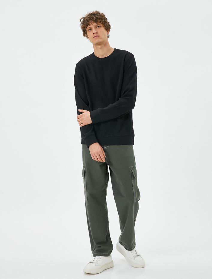  Basic Kazak Bisiklet Yaka Dokulu Uzun Kollu