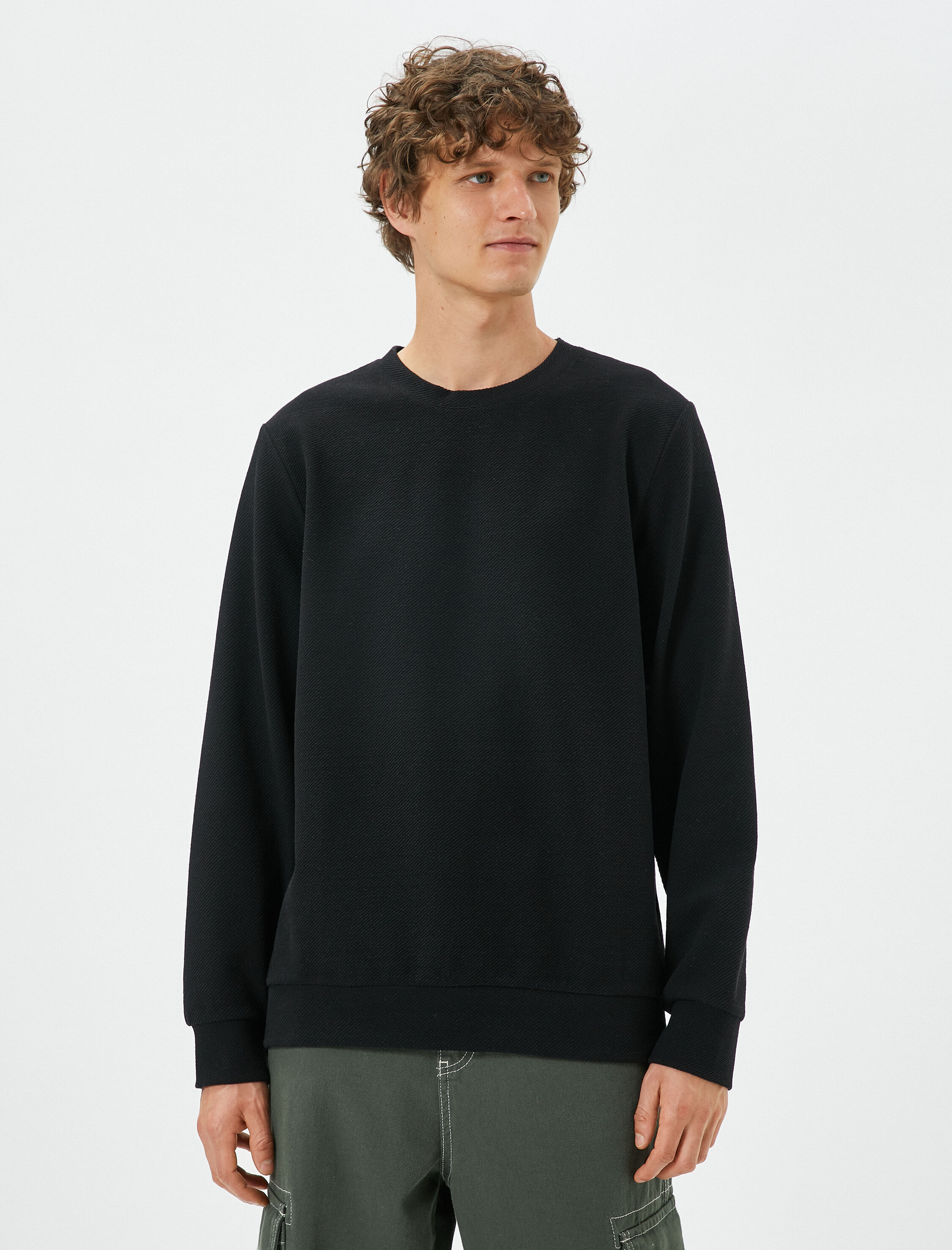   Basic Kazak Bisiklet Yaka Dokulu Uzun Kollu