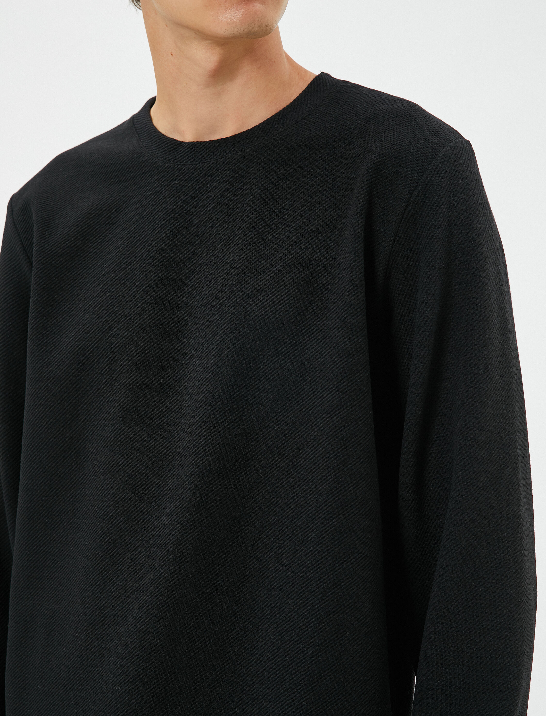   Basic Kazak Bisiklet Yaka Dokulu Uzun Kollu