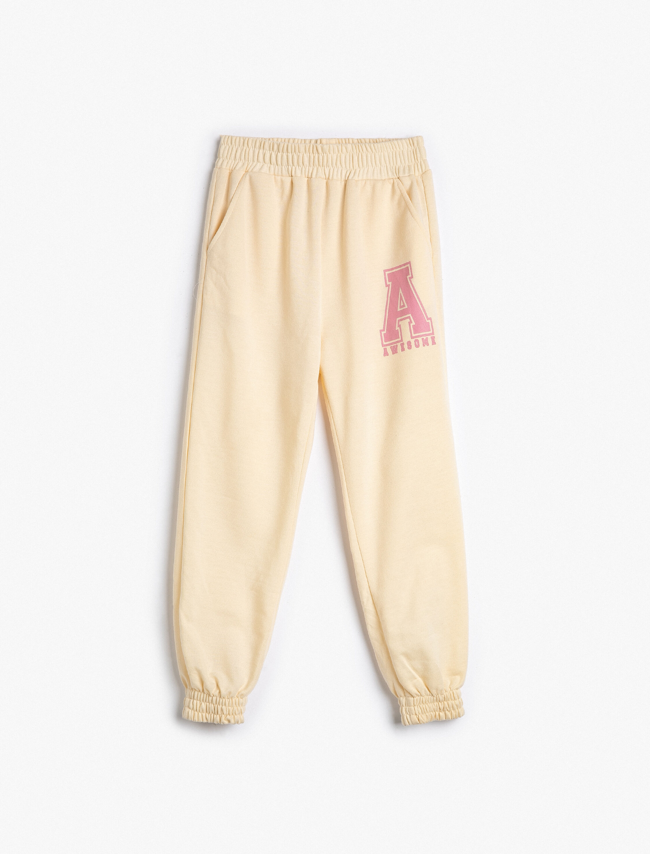  Kız Çocuk Jogger Eşofman Altı Beli Lastikli Cepli Baskı Detaylı