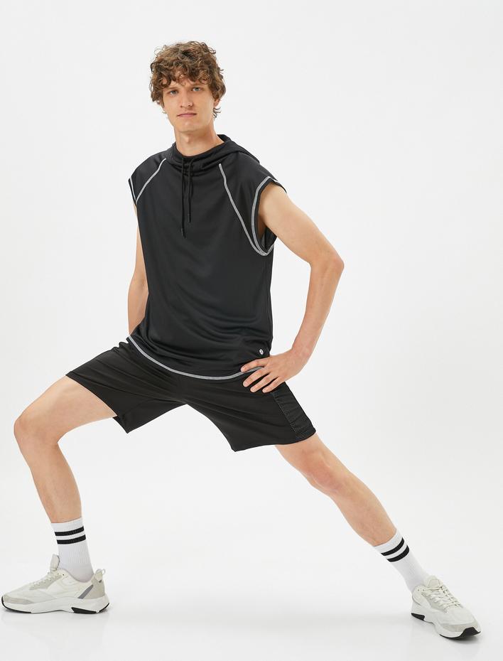  Sporcu Atleti Kapşonlu Dikiş Detaylı Kolsuz