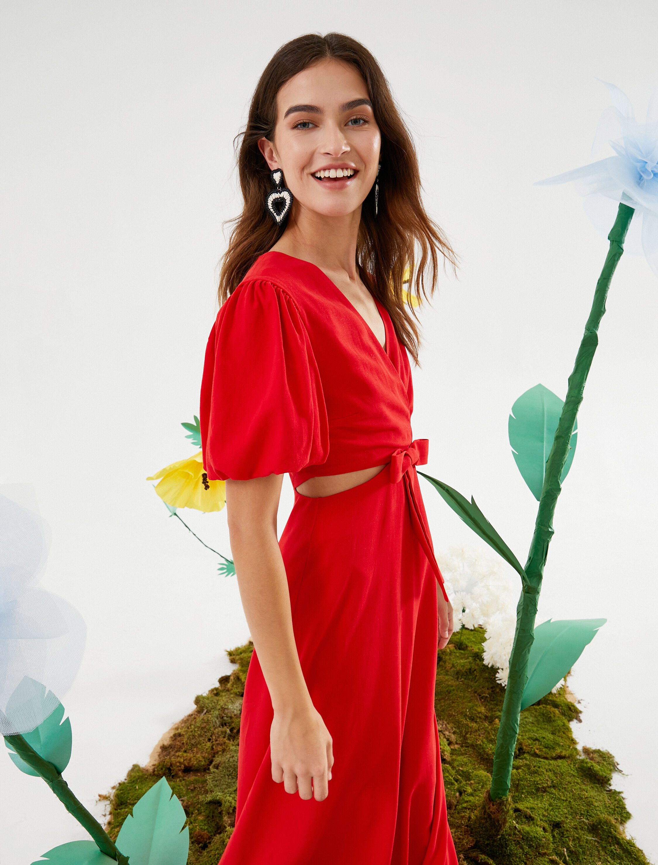   Rachel Araz X Koton - Pencere Detaylı Keten Karışımlı Uzun Elbise